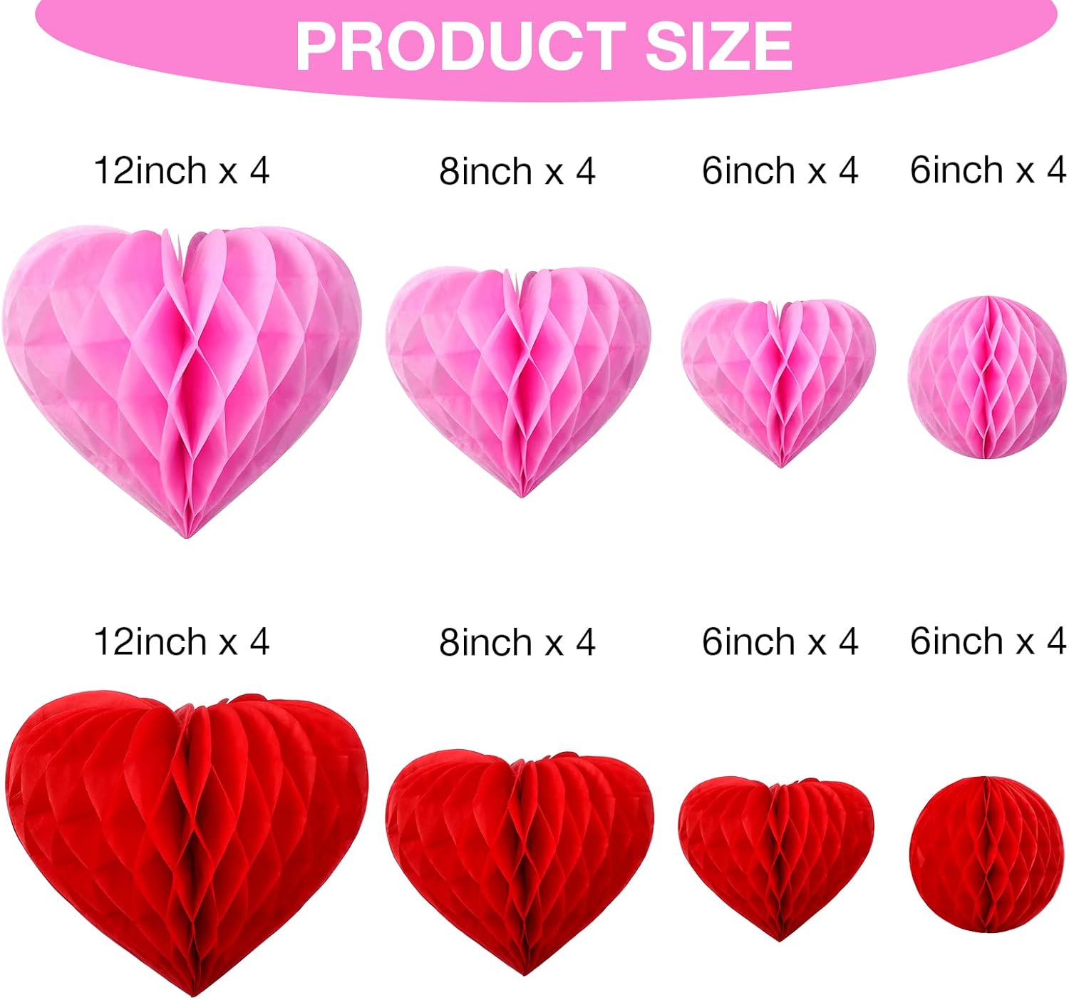 Yexiya 32 Pieces Honeycomb Balls Valentines Pom Poms Red Paper Honeycomb Ball Decorations Hearts Tissue Paper for Wedding, Valentine's Day, Engagement, Bridal Shower(Red, Light Pink)
