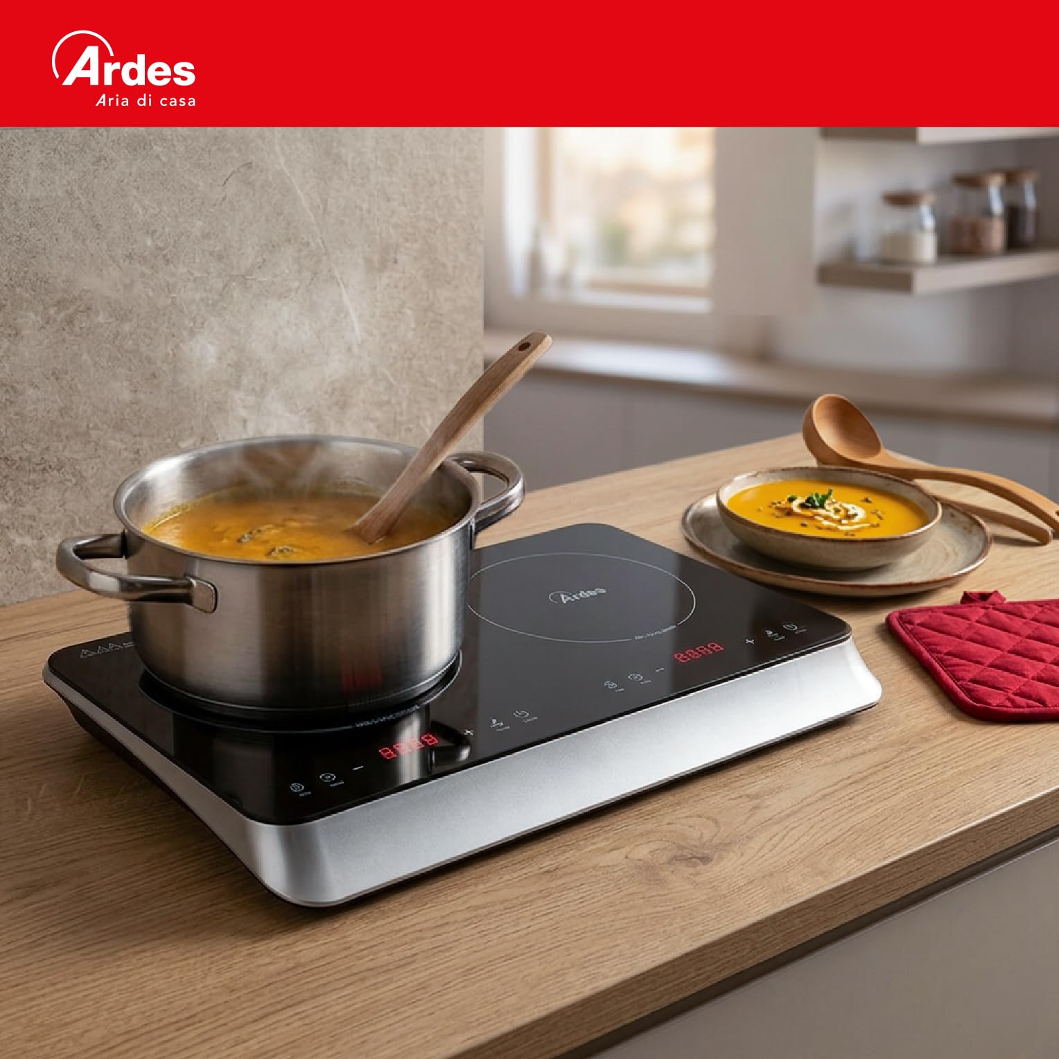 Ardes KOOKIE DUO Fornello Elettrico 2000 W + 1500 W con 2 Piastre a Induzione, Display Digitale e Temperatura Regolabile fino a 240°C, Colore Nero