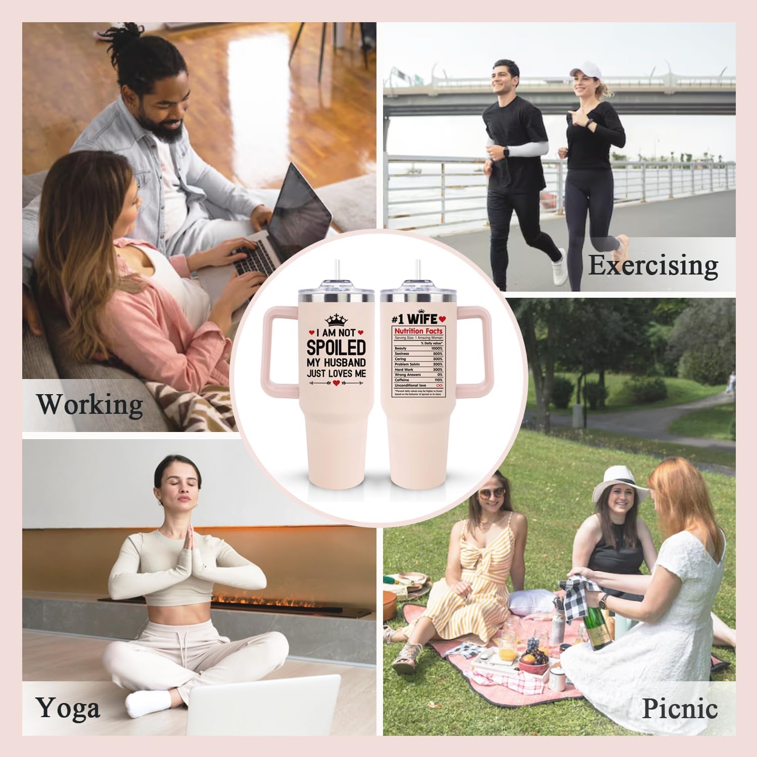 Valentines Day Gifts for Wife from Husband, Wedding Anniversary for Women Her, Wifey Birthday Gift On Christmas, Mothers Day - 40Oz Tumbler Cup With Handle And Straw - Wives Romantic Coffee Mug - Image 6