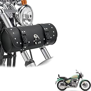 générique Cuir Sacoche Guidon Moto Compatible avec Royal Enfield Meteor 350,Protection Solaire,avec Sac de Rangement à Verrouillage par Mot de Passe, Accessoires（Black）