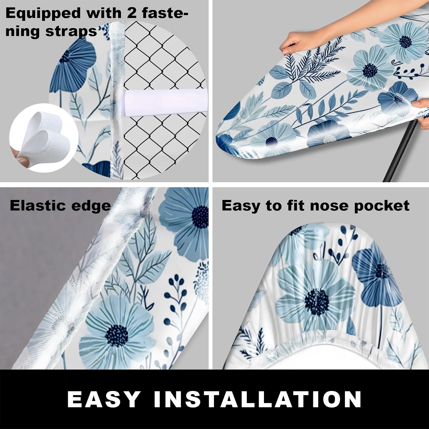 Ironing Board Cover 15x54 Inch- Standard Cotton Cover with Strong Elastic Edge & Stain Resistant Surface (Gerbera, 15" x 54")