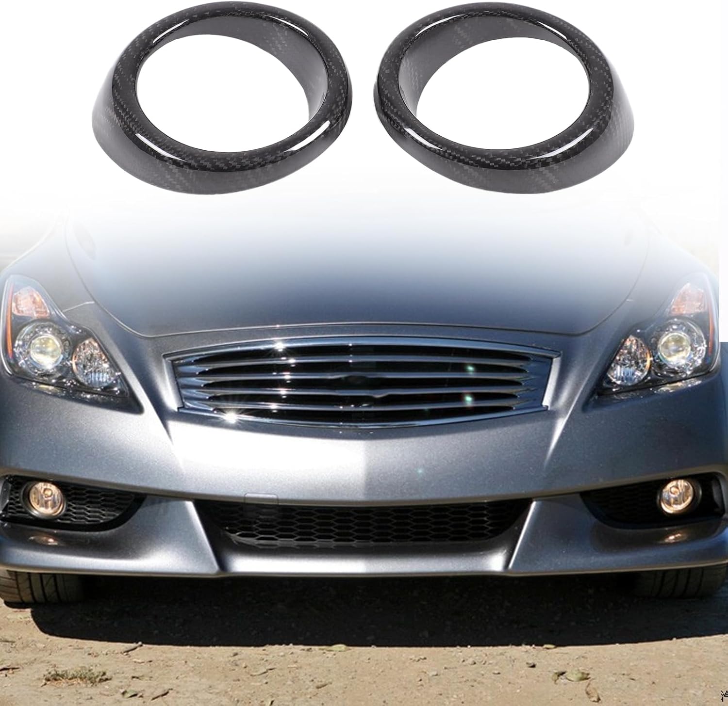 Front Bumper Driving Fog Light Ring Bezels Covers Trim Molding Compatible with Infiniti G37 2010-2013, Front Fog Light Lamp Decoration Protector Accessories (Gloss Black)