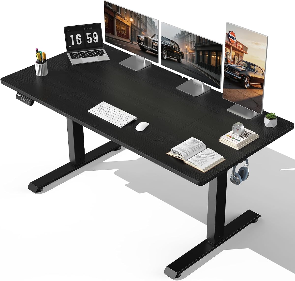 63"x28" Wider Large Standing Desk, Electric Height Adjustable, Black | Modern Workstation Computer Desk, Sit to Stand Up, Conference Room Tables for Home Office, Writing, Gaming Study