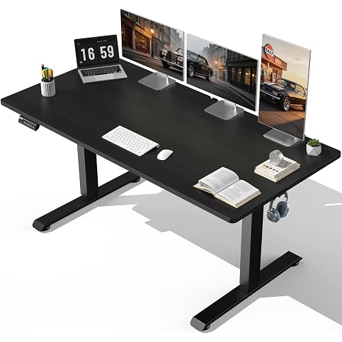 Veken 63"x28" Wider Large Standing Desk, Electric Height Adjustable, Black | Modern Workstation Computer Desk, Sit to Stand Up, Conference Room Tables for Home Office, Writing, Gaming Study