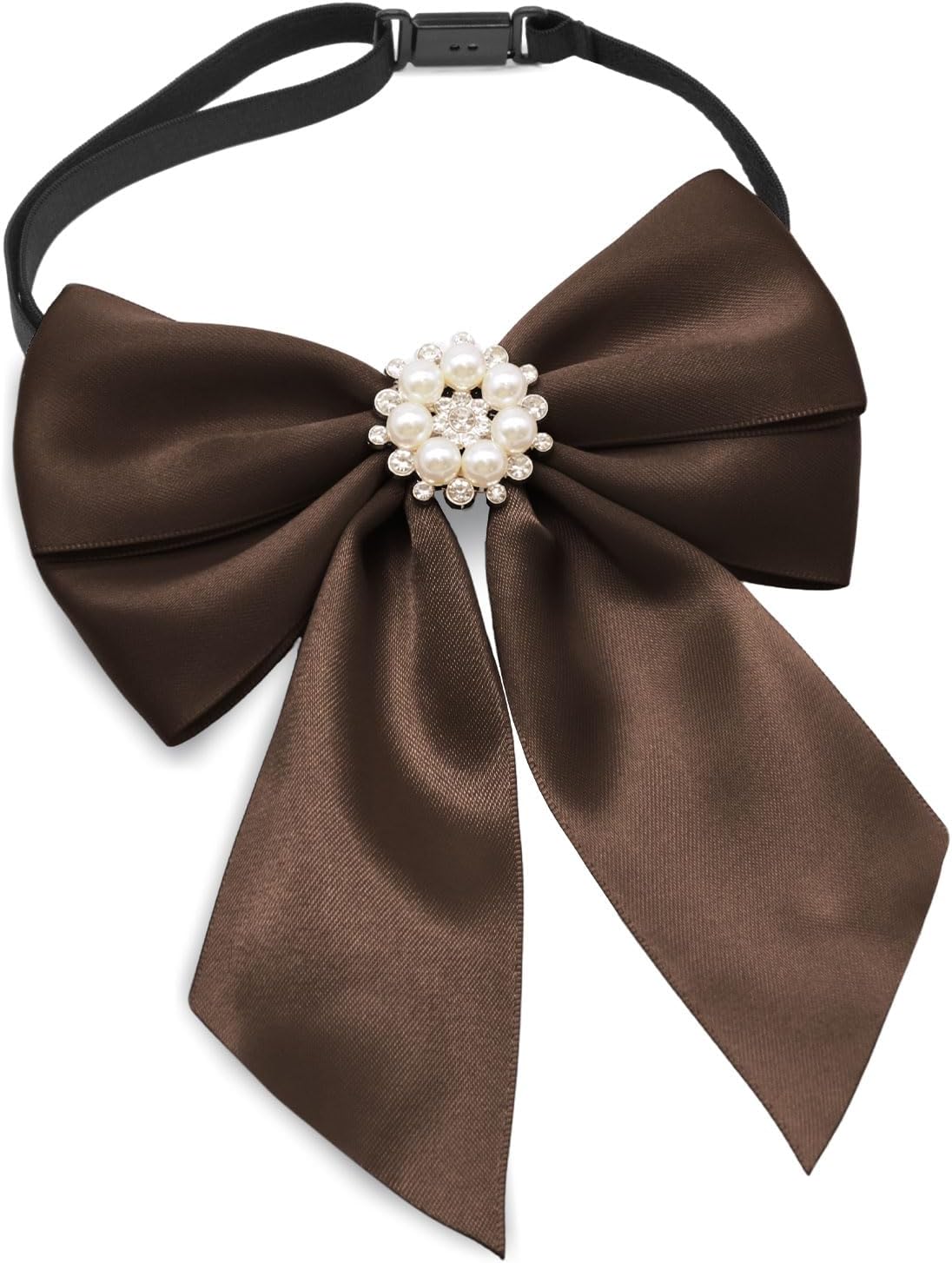 Pie-tied Bow Tie for Women, Solid Color Womens Bow Tie with Pearls | Soft Polyester, 6.3x5.12 In, Strap Adjusts To 18.5 In, Rhinestone Pearl Accent, Banquet Party Formal, Assorted Colors