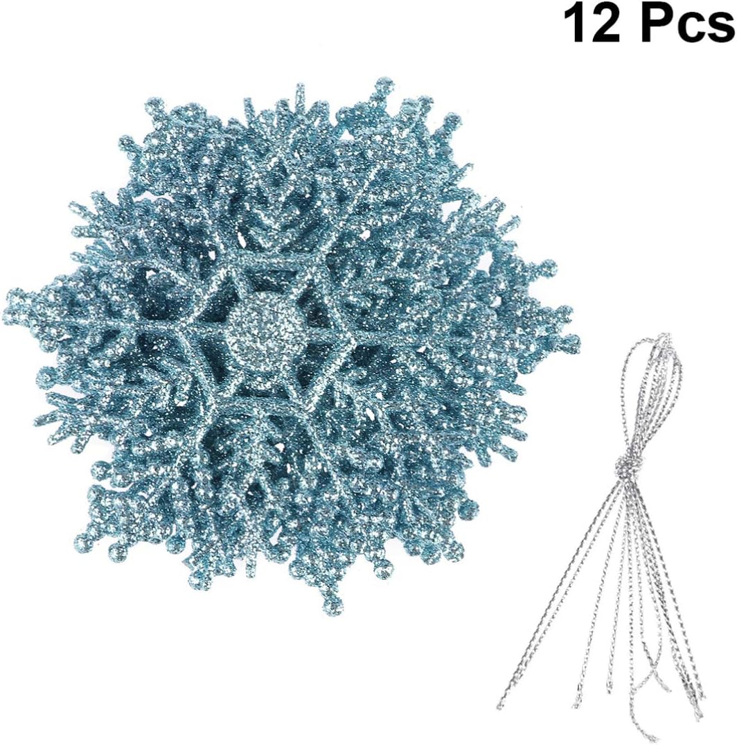 Toddmomy Light Blue Christmas Hanging Snowflake Glitter Tree Hanging Snowflake Pendants Xmas Winter Wonderland Ice Decorations for Holiday Festival 12pcs 10cm - Image 4