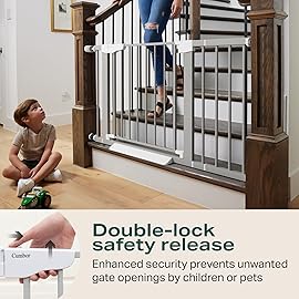 Cumbor 29.7-46 Baby Gate for Stairs, Gifts for Mom-Auto Close Dog Gate for The House, Easy Install Pressure Mounted Pet Gates for Doorways, Easy Walk Thru Wide Safety Gate for Dog, Gray