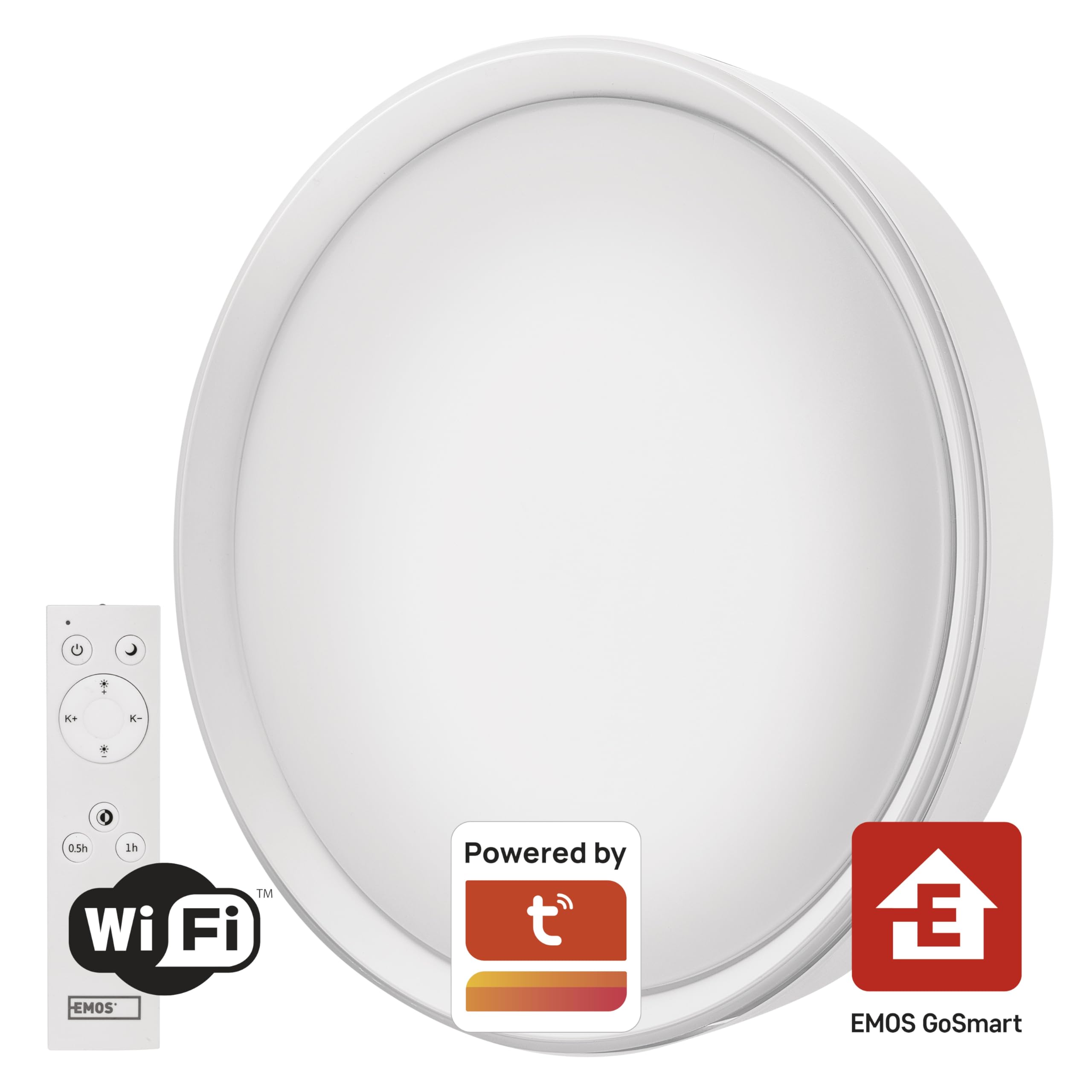 EMOS GoSmart lampa sufitowa 45 W, biała, inteligentna lampa panelowa do wnętrz, okrągła 50 cm, 2700 lm, możliwość ściemniania, regulowana barwa światła, sterowanie za pomocą pilota zdalnego sterowania