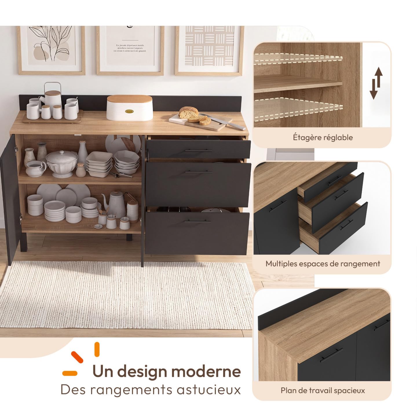 IDMarket - Buffet Bas casserolier de Cuisine 140 cm