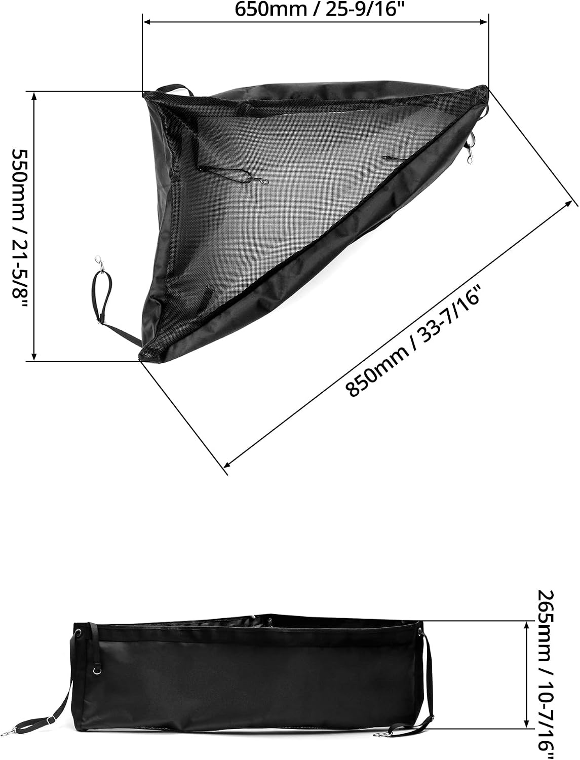 QWORK Corner Hay Feeder Bags, 2 Pack Large Capacity Hay Bag for Horse, Reduces Waste, with Mesh Bottom and Snap Closure, for Horse Trailer Stalls, Black