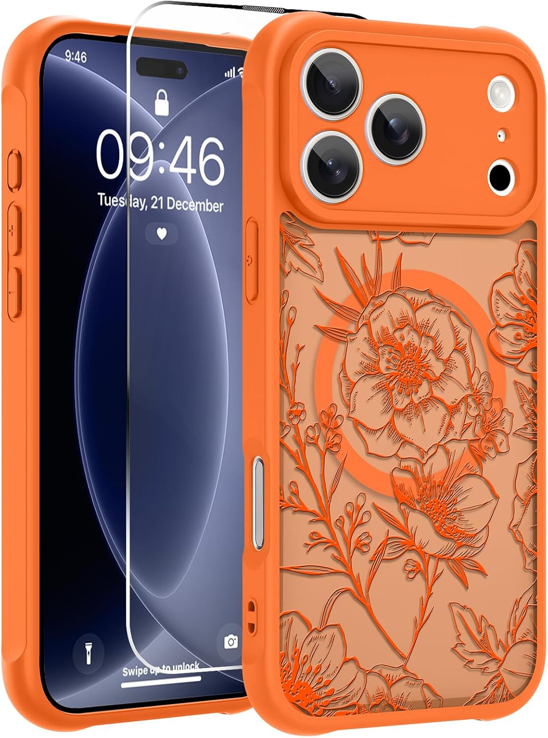 OOK Phone Case for iPhone 18 Pro Max Magnetic Orange Peony Folwers Design