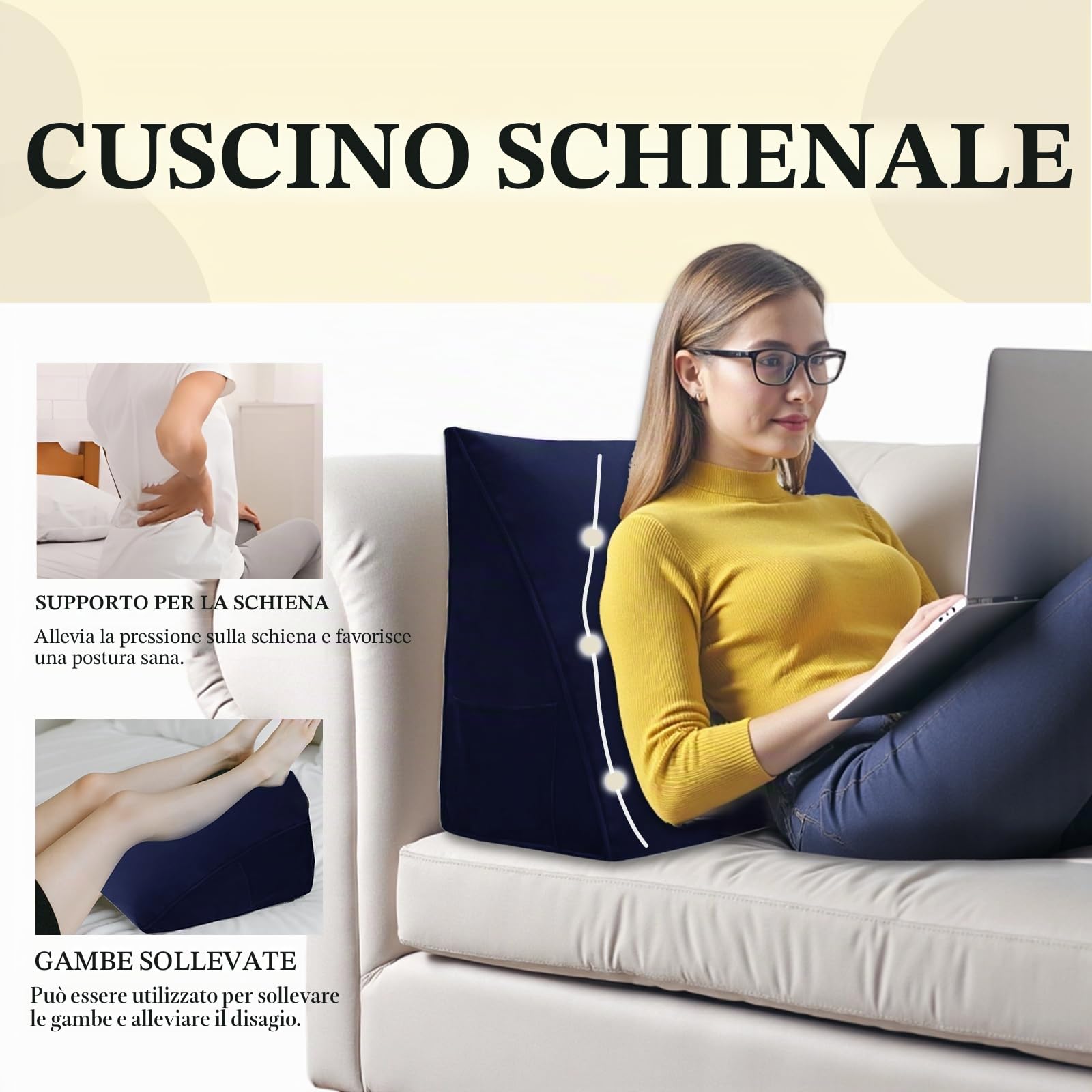 Cuscino a Cuneo Testiera Cuscino da Lettura Cuscino Triangolare Supporto Schienale per Sedersi a Letto Cuscino di Supporto Posizionamento per Divano Letto Diurno Fodera Rimovibile