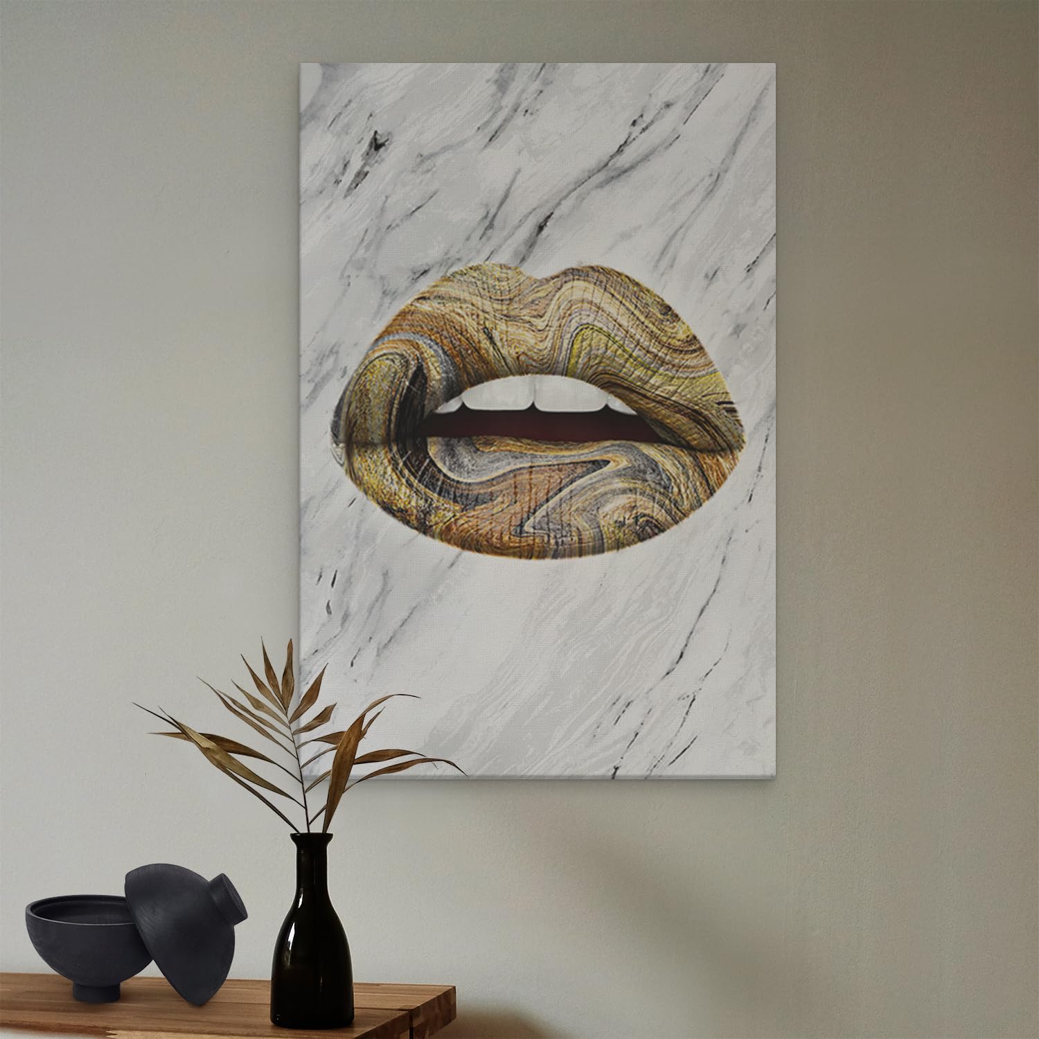 Artaza Cuadros Decoración Salón Modernos Labios Abstractos - 40x60 cm - Cuadros Decorativos Efecto Madera - Decoración Pared Baño - Lienzos Arte Moderno