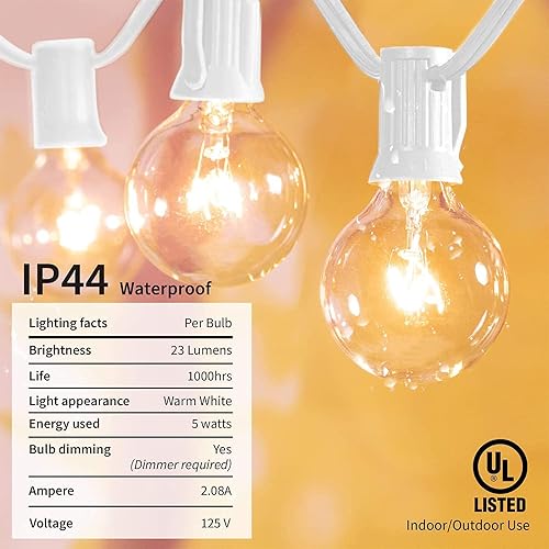 Miniatura 4 de Afirst Guirnalda de luces para exteriores de 25 pies con 27 bombillas de globo, luces de Navidad para jardín, patio, fiesta, boda, cable blanco