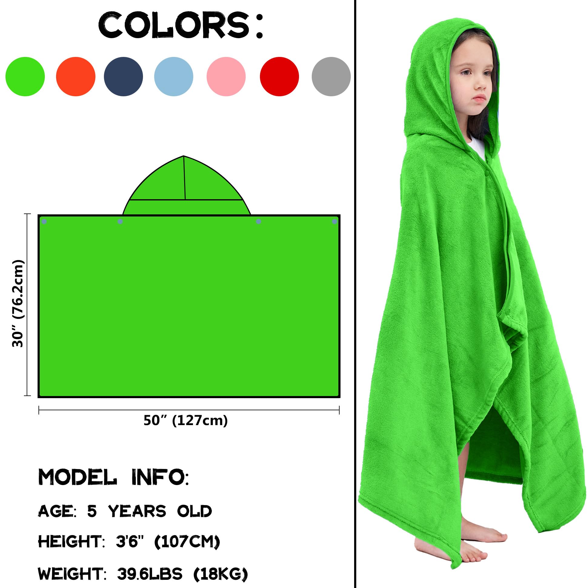 Hiturbo Kids Fleece Hooded Bath Towel: Premium Ultra Soft Beach Swimming Towels Blanket for Boys Girls Green - Image 2