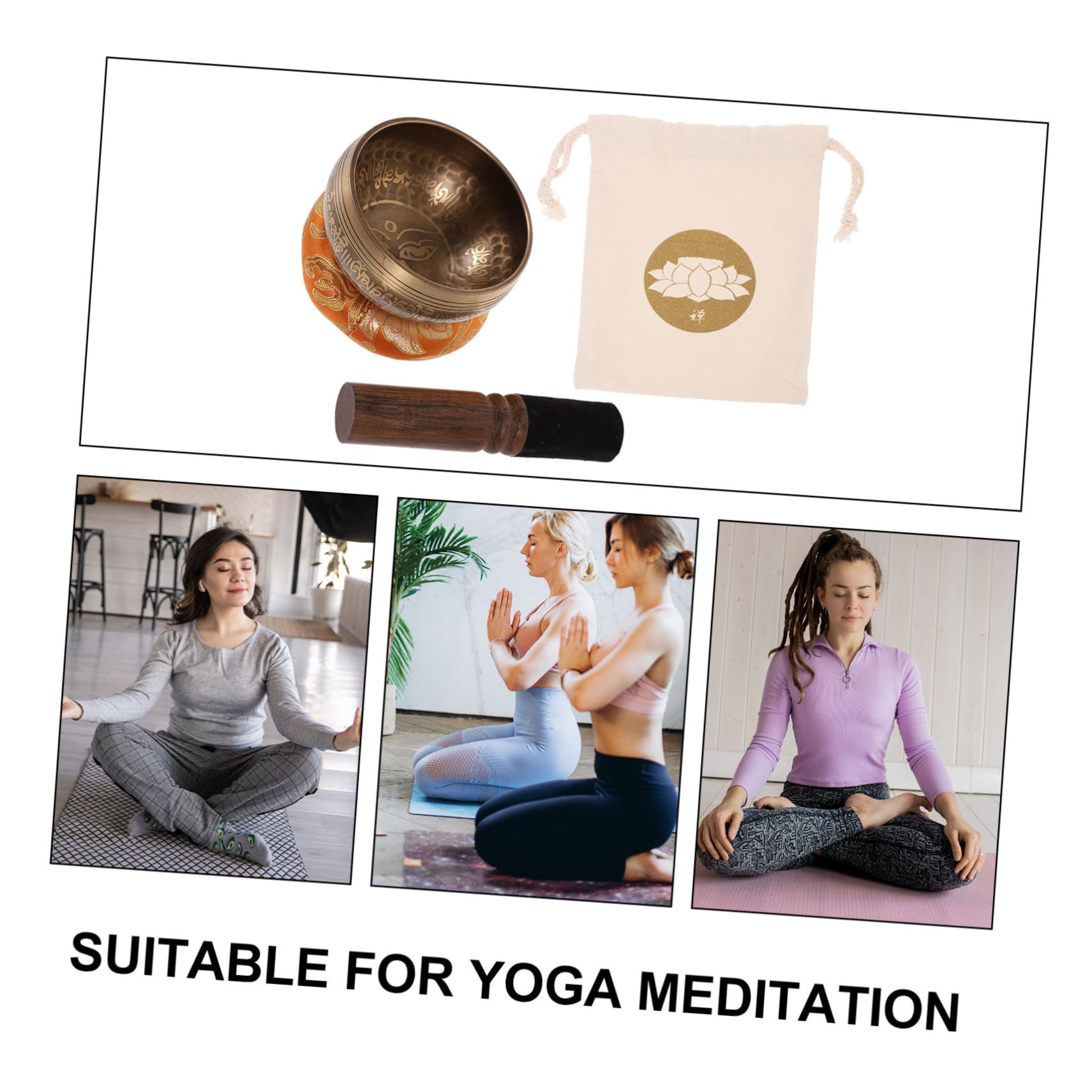 FRCOLOR 1 set Ciotole Cantanti Tibetane Rame per Meditazione Completo con Bastoncino Cuscino e Borsa per Relax e Spirituale