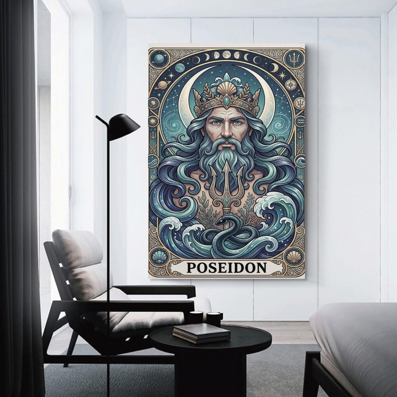 Junmoney Poseidon God of The Sea Canvas Art Print, 16x24inch(40x60cm), for Living Room, Bedroom, Office Or Hallway, Decorative Artwork with Broad Appeal