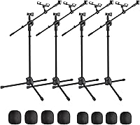 Vista 10 de AW Soporte de brazo de micrófono con clips de micrófono duales, trípode ajustable, soporte de teléfono para rendimiento, canto, boda, escenario y al