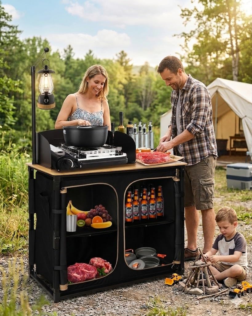 KingCamp Bamboo Camp Kitchen Station, Folding Overland Camping