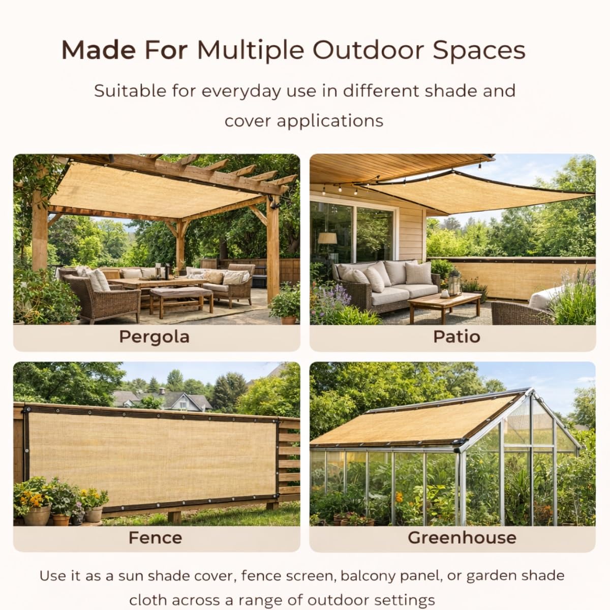 Sonnensegel für den Außenbereich mit Ösen alle 50 cm, 90 % UV-Schutz, atmungsaktiver Stoff für Terrasse, Balkon, Garten, Terrasse, Zaun und Gewächshaus (4 x 4,5 m)
