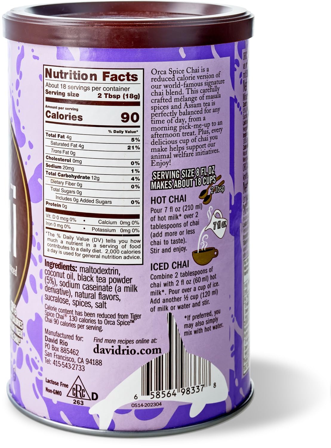 DAVID RIO Orca Spice™ Reduced Calorie Chai (Etichettatura ITA) 337g