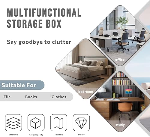 Miniatura 4 de Caja organizadora de almacenamiento de archivos, juego de 2 cajas colgantes de lino con tapa, cajas decorativas plegables para el sistema de