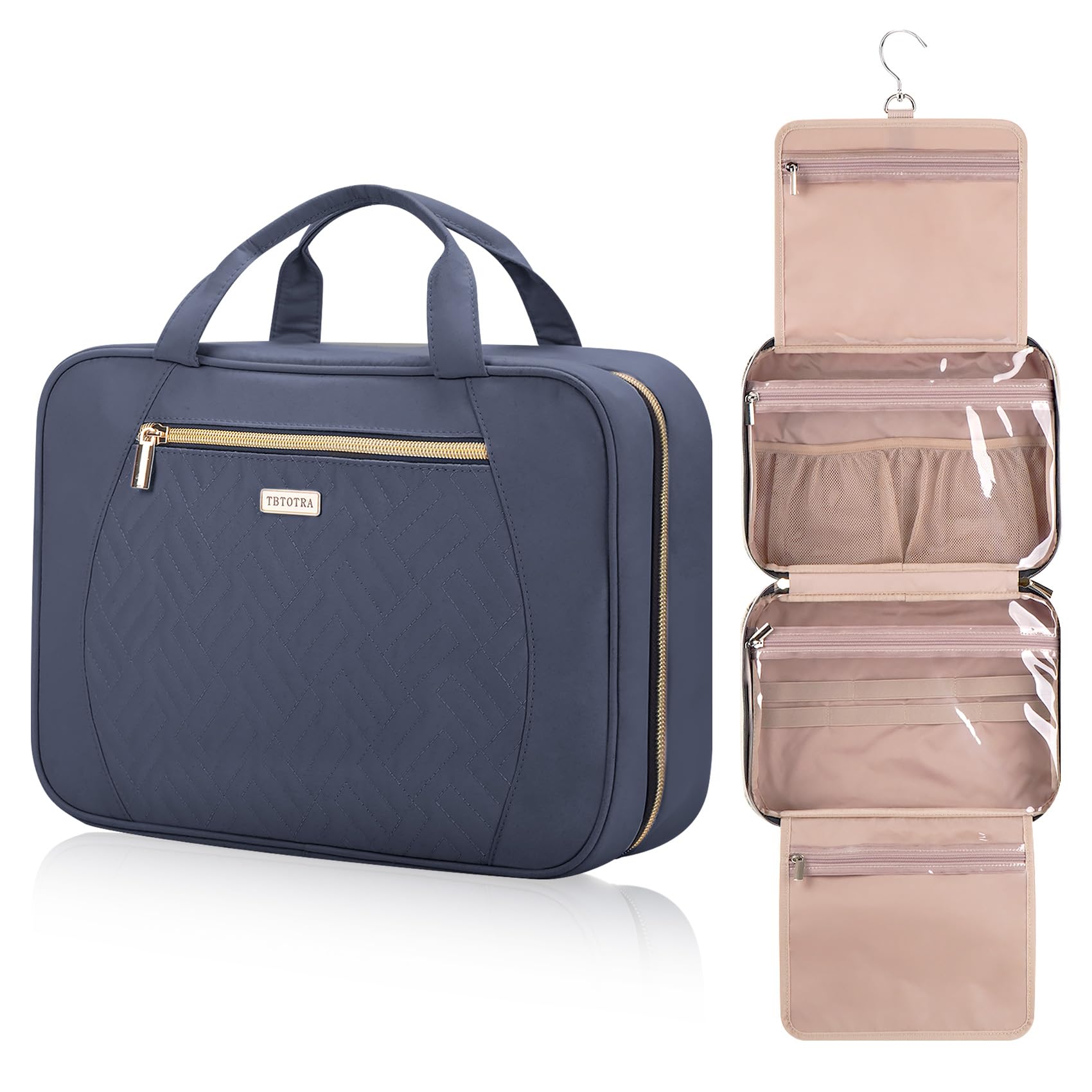 TBTOTRA Hanging Toiletry Bag for Women Travel, 2 Sizes Large & Small Waterproof Cosmetic Organizer with 4 Compartments, Rotating Hook, Foldable Pink
