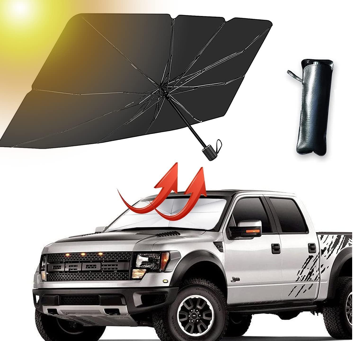Lobe Wonder(Large Size) Car Windshield Sun Shade Umbrella, Foldable Front Window Sunshade Umbrella for UV Ray Block & Heat Protection, Automotive Sunshades Fit Most Vehicles Accessories