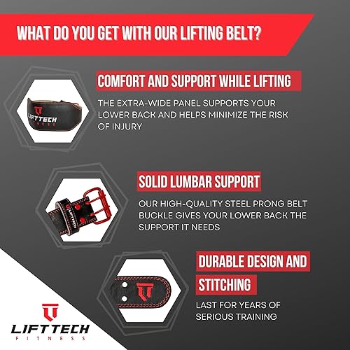 Miniatura 3 de Lift Tech Fitness Cinturón de elevación de cuero acolchado de 6 pulgadas para hombre, cinturón de levantamiento de pesas para hombres, cinturón de