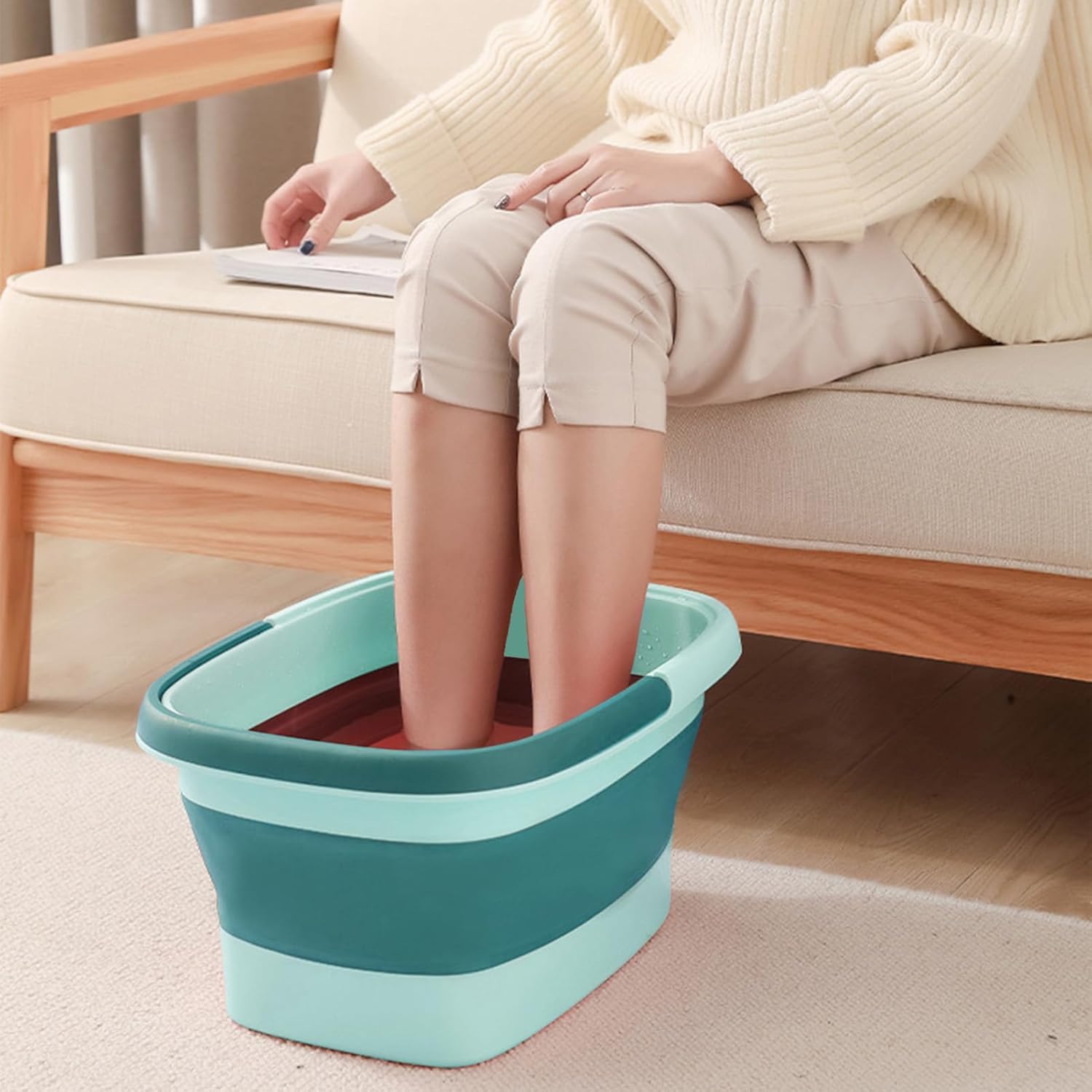 FutureFlex Collapsible Foot Bath 15L(4 GL) Soak Tub with Handle, Plastic Foldable Feet Spa Basin Bucket for Pedicure Foot Care and Pain Relief, Green