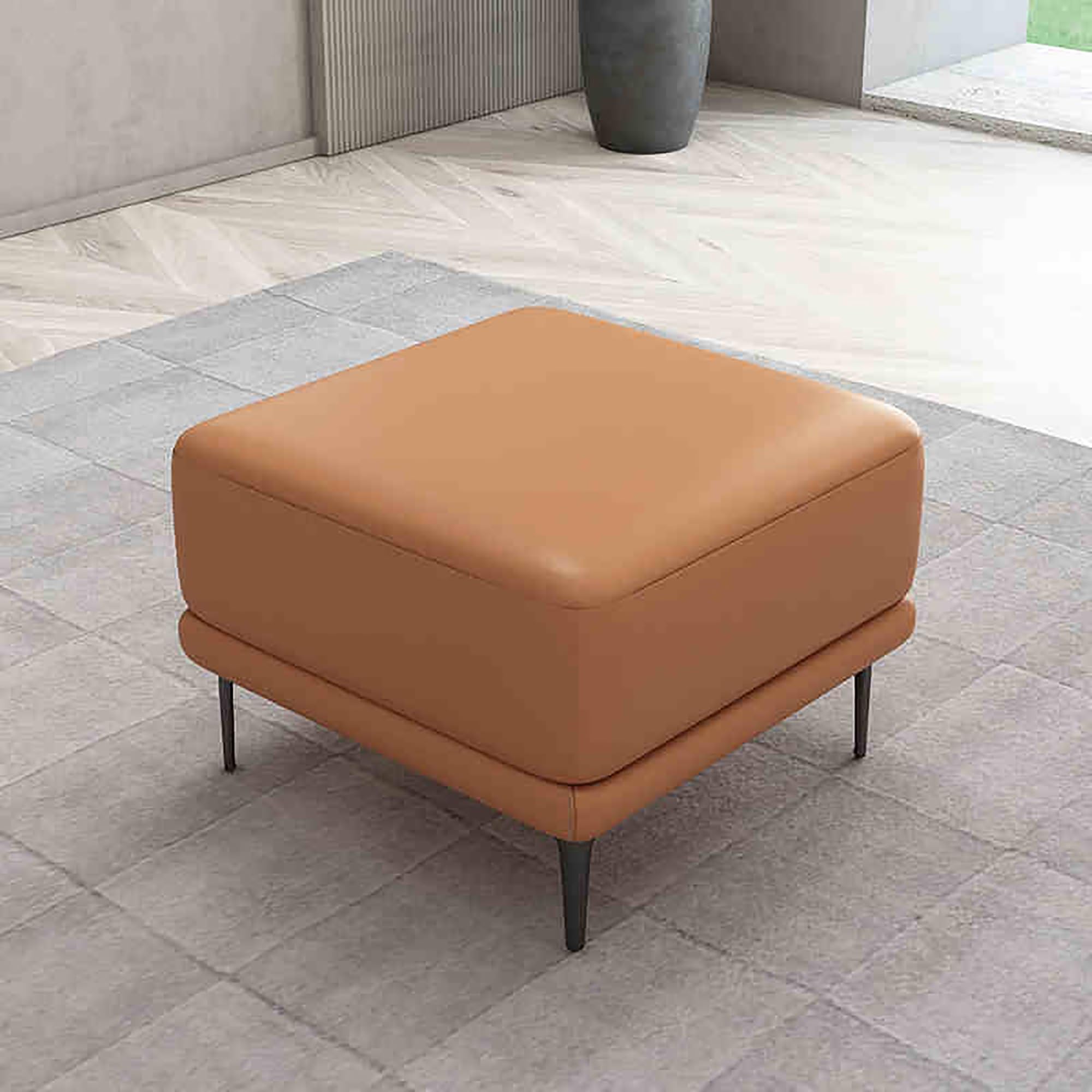 LMMIAOZ Leather Pouffe Footstool Bench for Living Room Large Square Coffee Table and Shoe Change Stool with Upholstered Seat (Orange 60x40x42cm)
