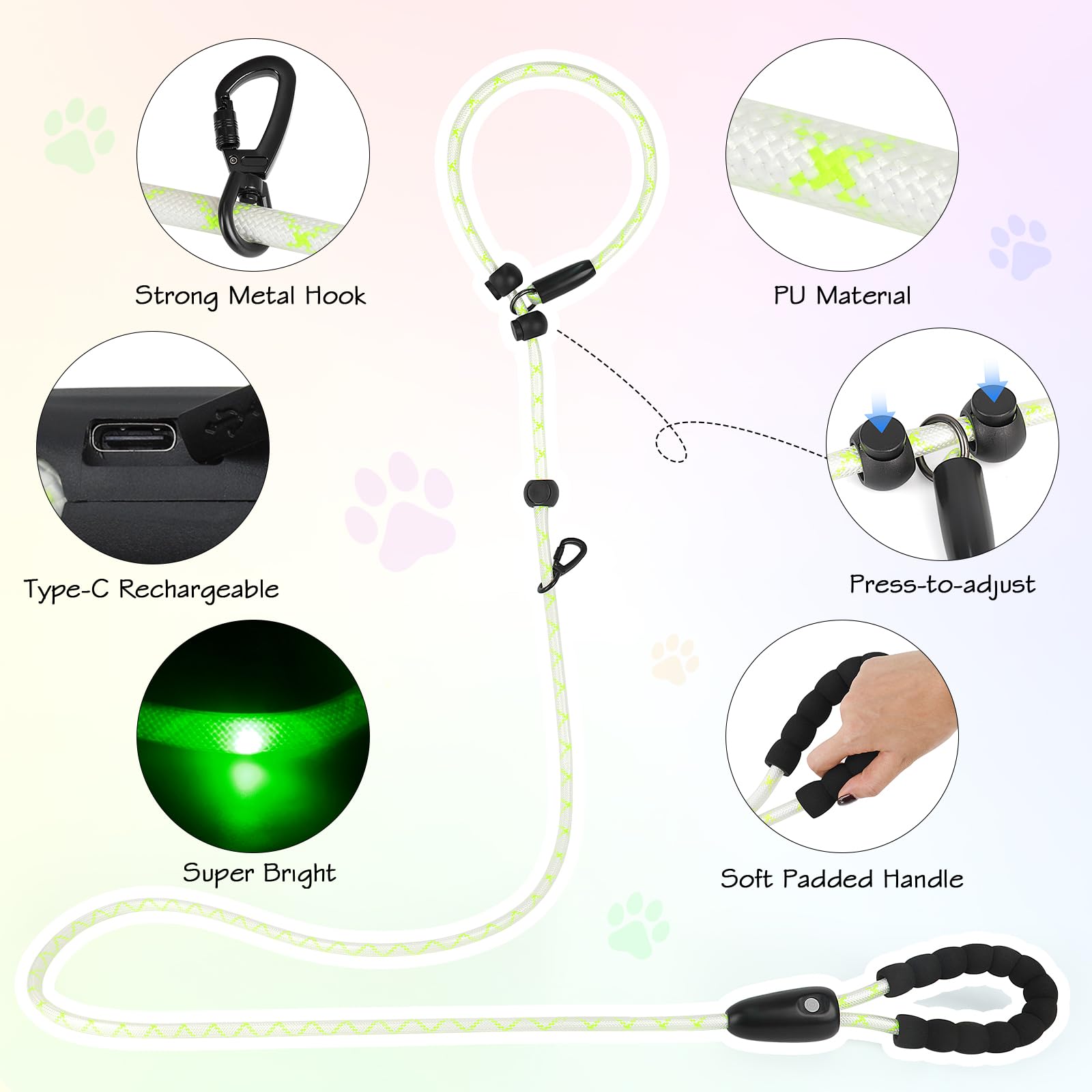 YFbrite 3-in-1 Hundegeschirr Leuchtend & Leuchthalsband Hund & LED Hundeleine – 15 Modi, Wiederaufladbare Hundeleinen Type-C Wiederaufladbar und wasserdicht – mittelgroße und große Hunde(9Ft)