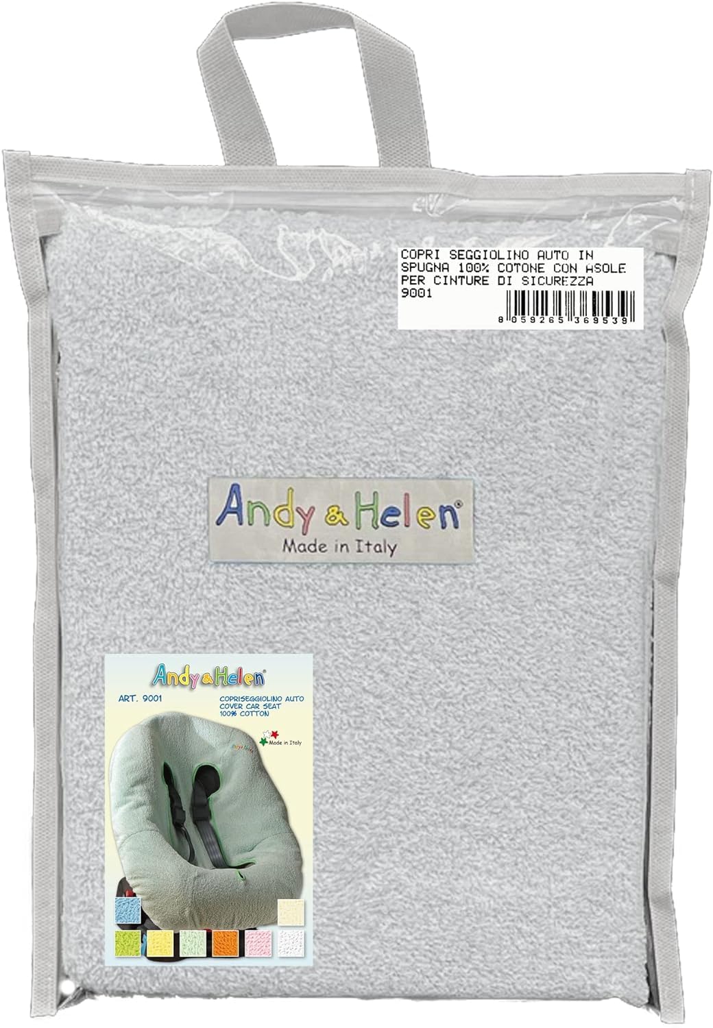 Andy & Helen 9001 Housse de chaise haute pour voiture, éponge de coton, 100% universelle, anti-allergique pour bébé et nouveau-né, fabriquée en Italie (gris)