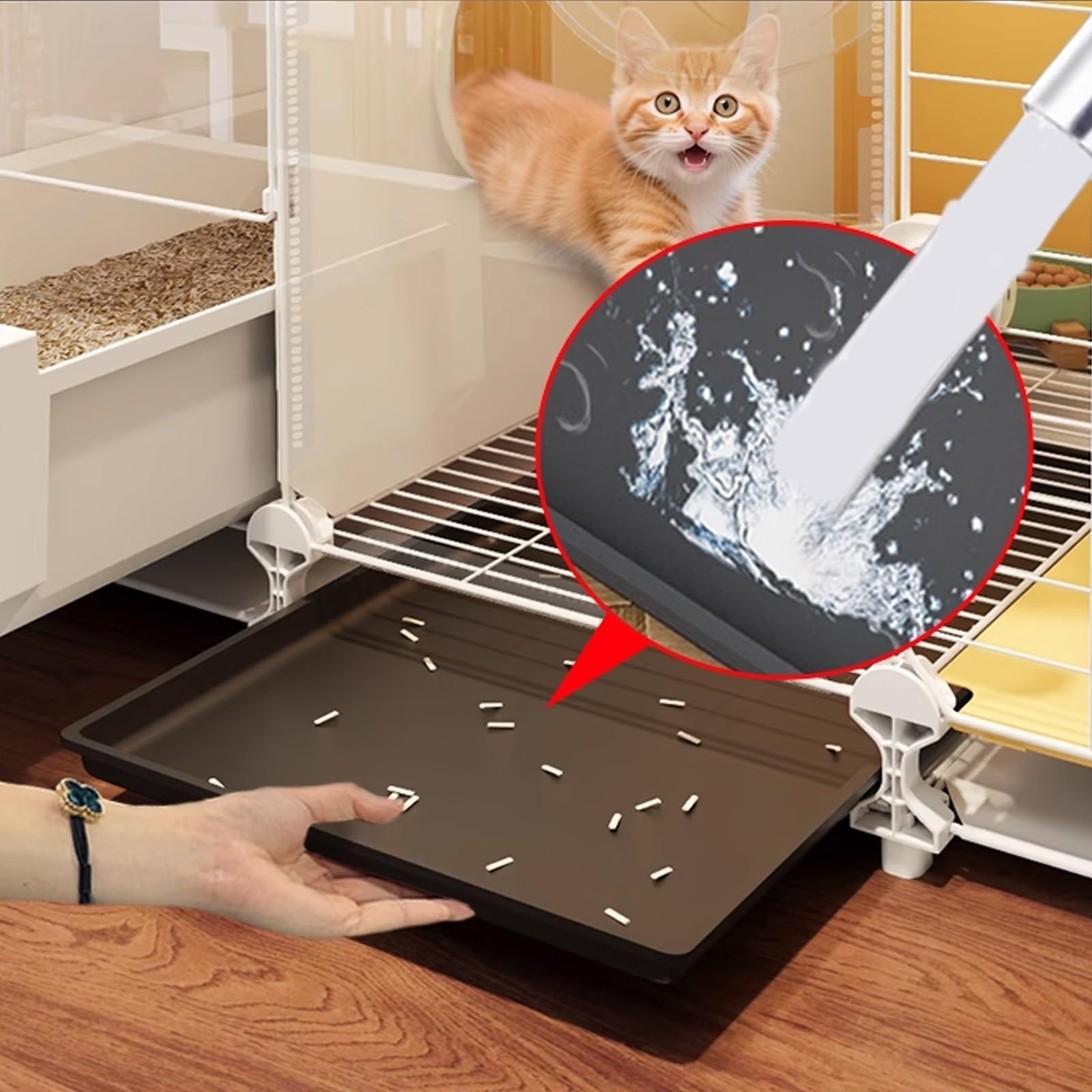 Gabbia per Gatti da Interno con Lettiera, Recinto Multifunzione in Pannelli PP e Rete Metallo, Facile da Pulire per Gatti Conigli Piccoli Animali(70x45x42cm)