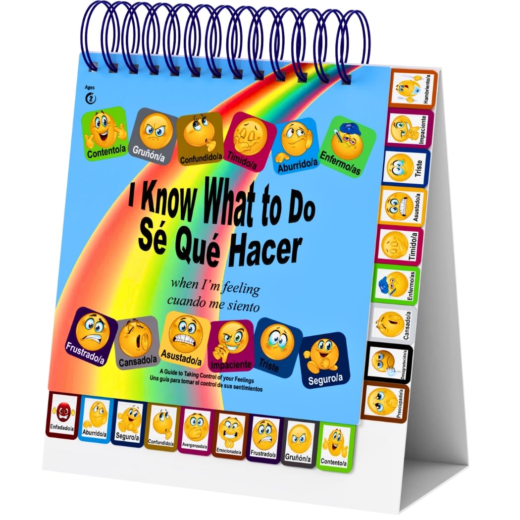 Thought-Spot I Know What to Do Flipbook (Sp/Eng) | Emotions Wheel & Feelings Chart | Emotional Regulation Tool Home, Class, or Calm Down Corner | Helps Kids Learn Coping Skills | Autism Must-Have