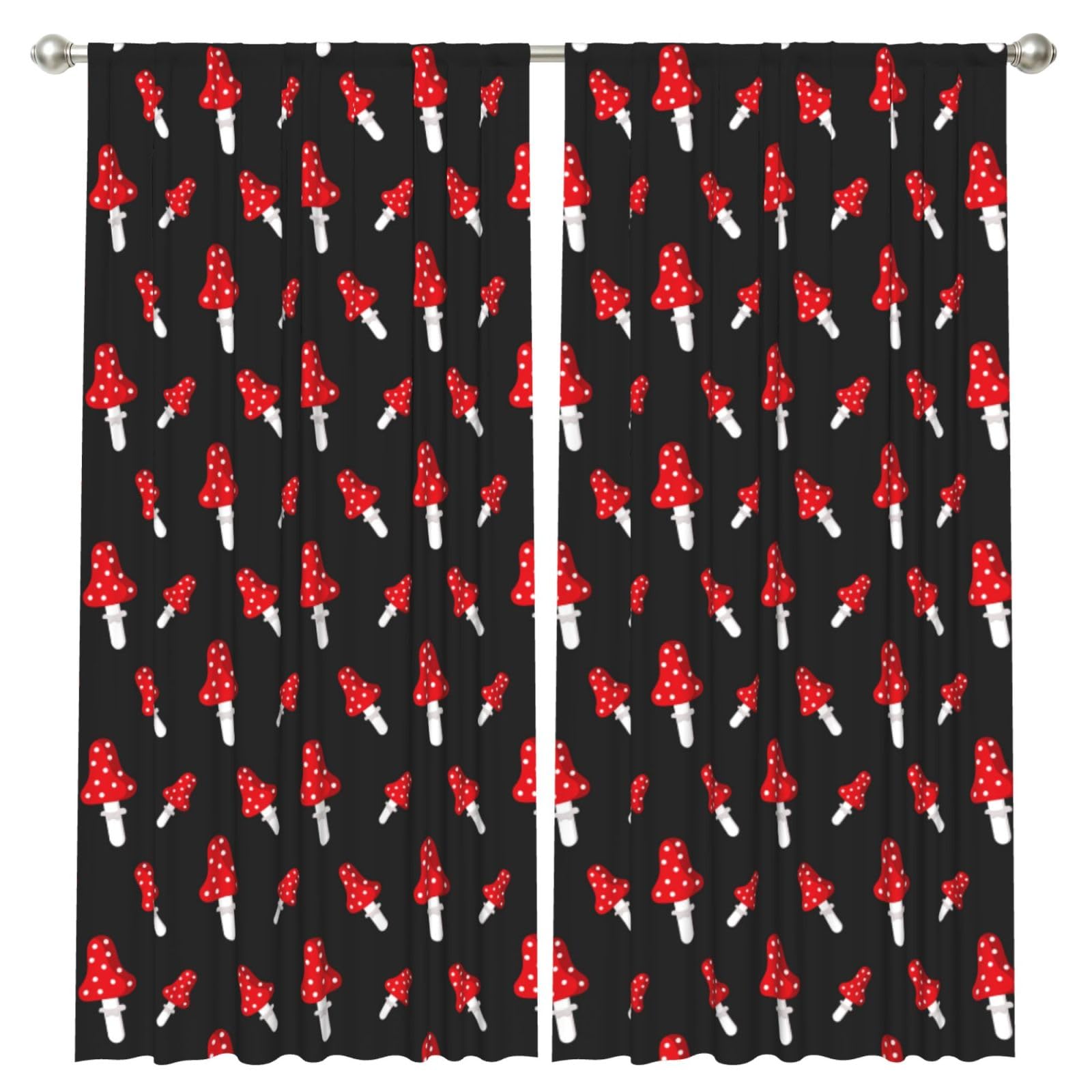 InOmak Amanita Mushroom Pattern, 2 Panels Window Curtains 52 x 84 Inch Blackout Curtains for Living Room Bedroom