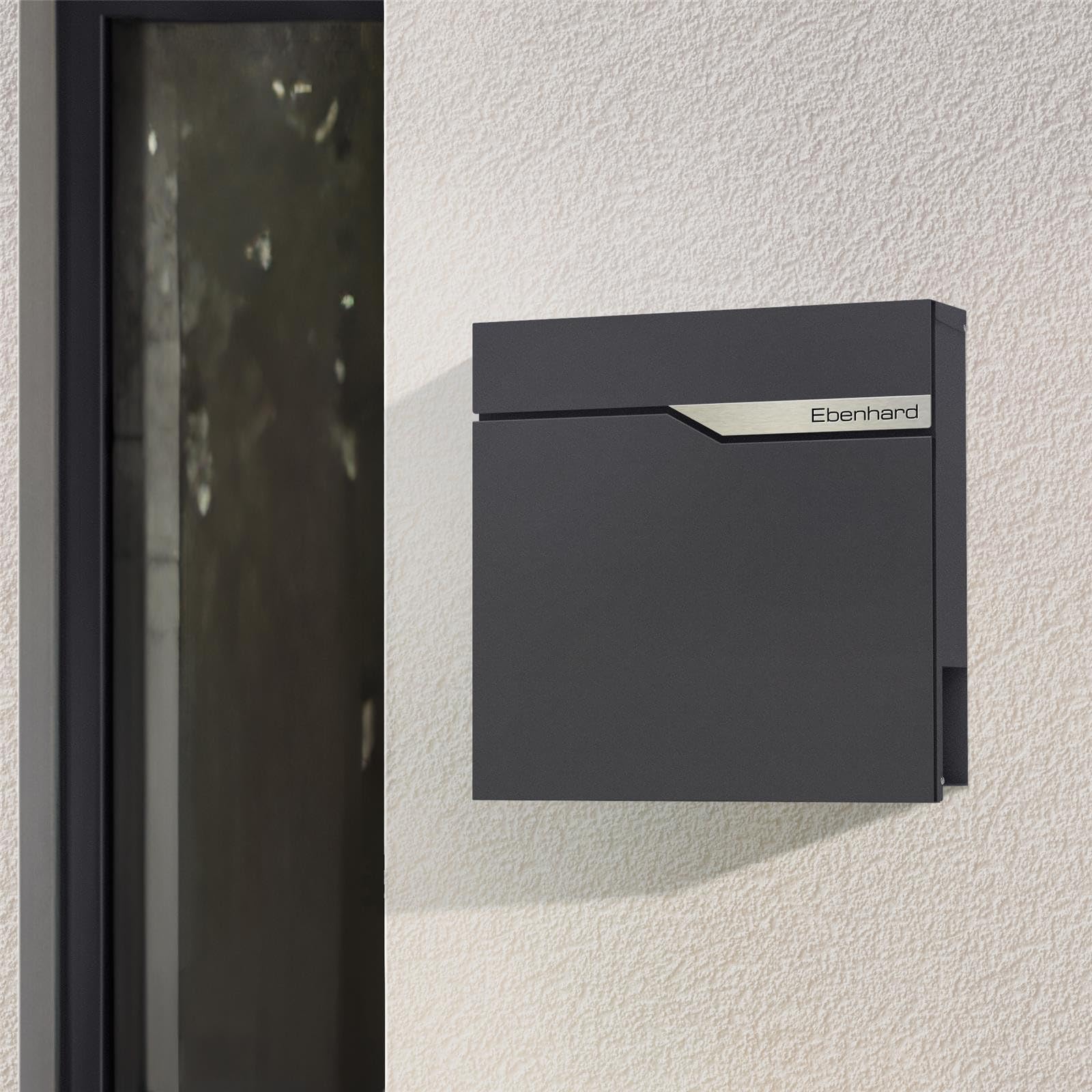 Metzler buzón Moderno Ebenhard en DB 703 Gris micáceo – buzón de Pared con Compartimento para periódicos – buzón con Placa de Nombre de Acero Inoxidable V2A – tamaño: 37 × 37 × 10,5 cm