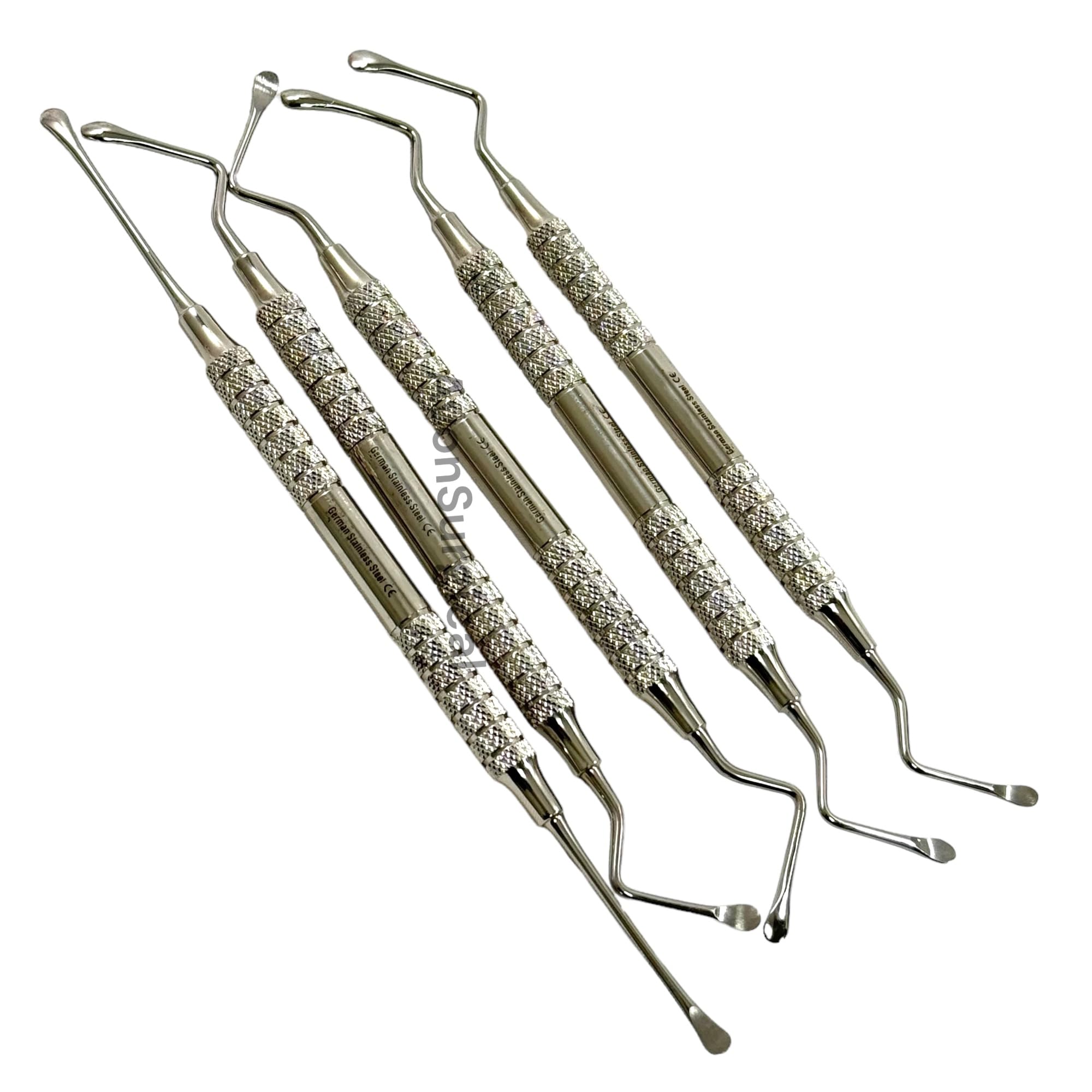 Lucas Dental Bone Curettes, Double-Ended, Non-Serrated & Lightweight Hollow Handle Set of 5 Pieces with Storage Case - Premium German Stainless Steel Dental Instruments