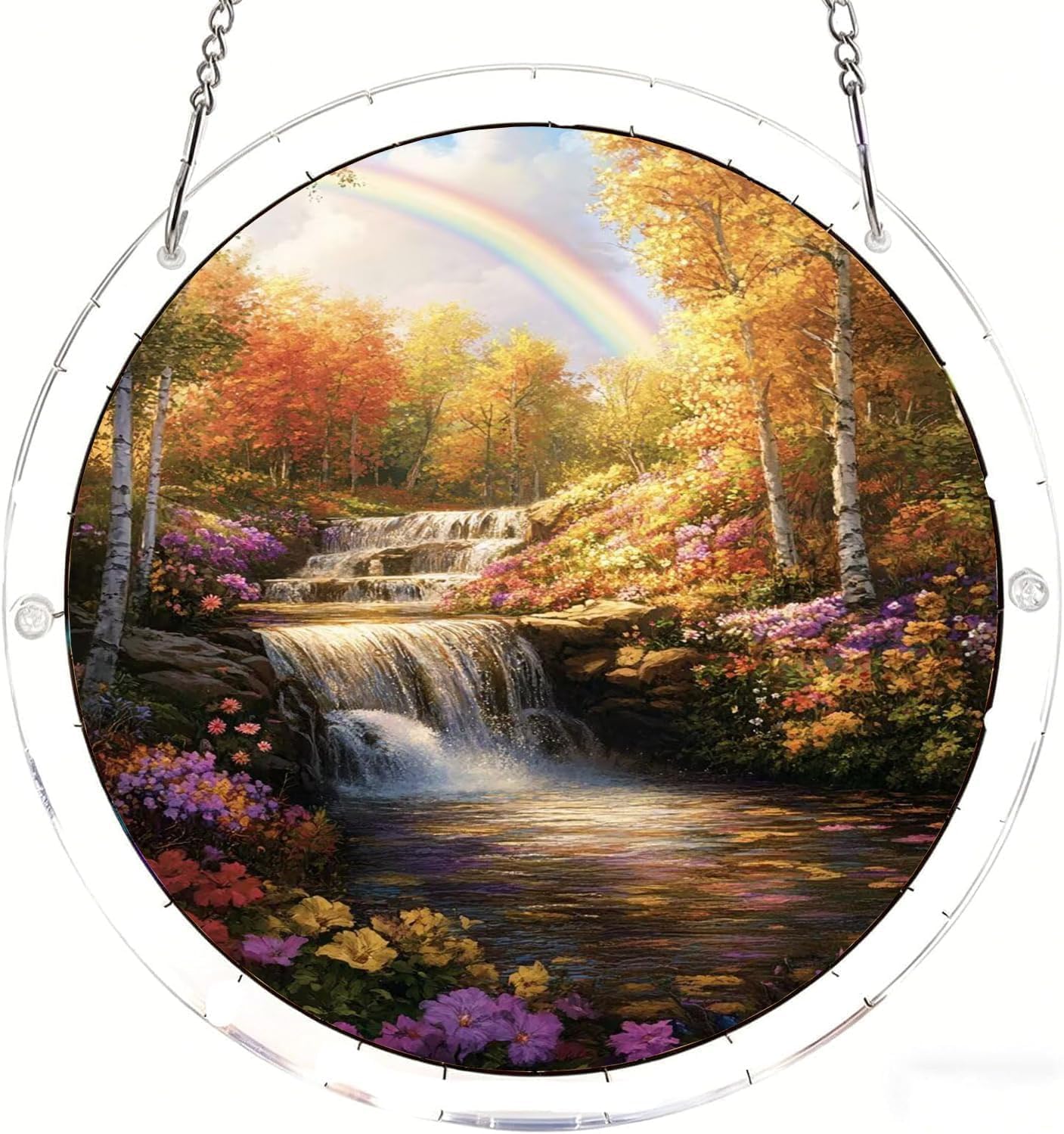 Rainbow Landscape Acrylic Jigsaw Puzzles Suncatcher, 8.9 Inch Window Hanging Suncatcher Acrylic Puzzle, DIY Home Decor Art Gift