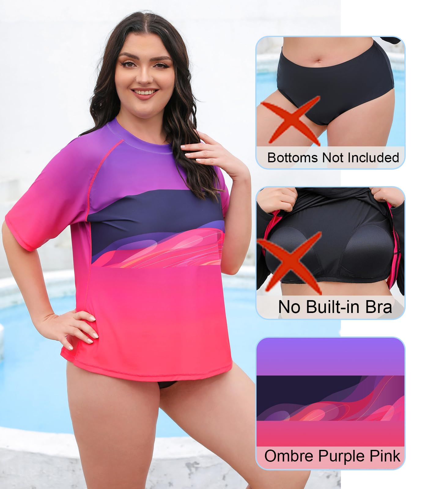 Halcurt Maillot de bain à manches courtes pour femme UPF50+ Maillot de bain ample à manches courtes