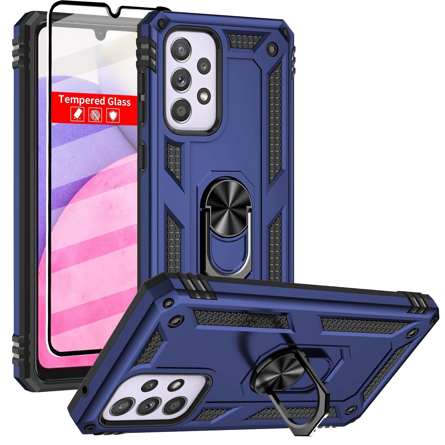 Photo 1 of SunRemex Samsung A33 5G Case?Galaxy A33 5G Case with Tempered Glass Screen Protector?Kickstand [Military Grade] 16ft.Drop Tested Protective Cover for Samsung Galaxy A33 5G?2022? (Blue) Galaxy A33 5G Blue