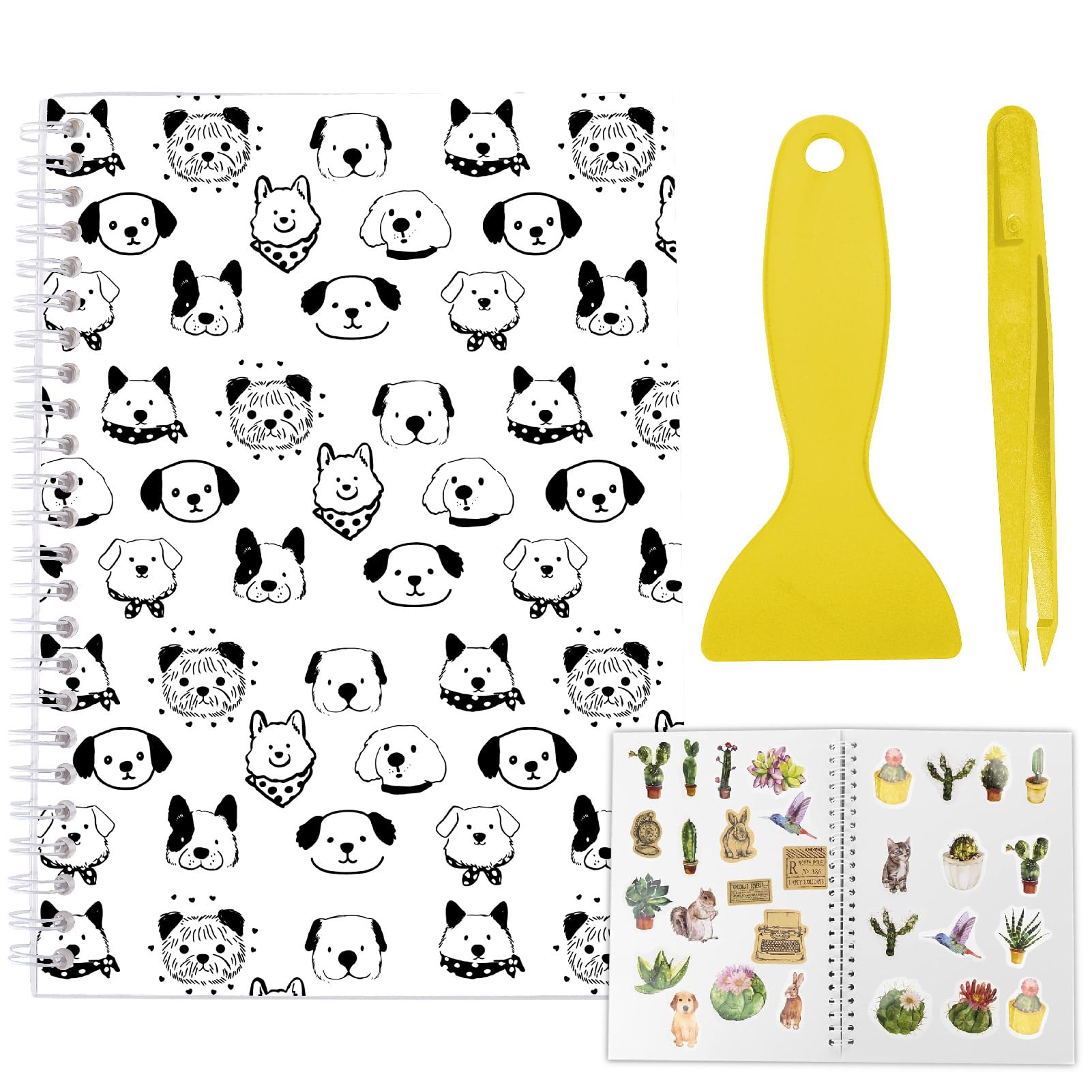 CRASPIRE Reusable Sticker Book Sticker Dog White Collecting Book Album A5 Size 40 Sheets Reusable Sticker Organizer Storage Book Sticker Book with Tweezer and Spatula