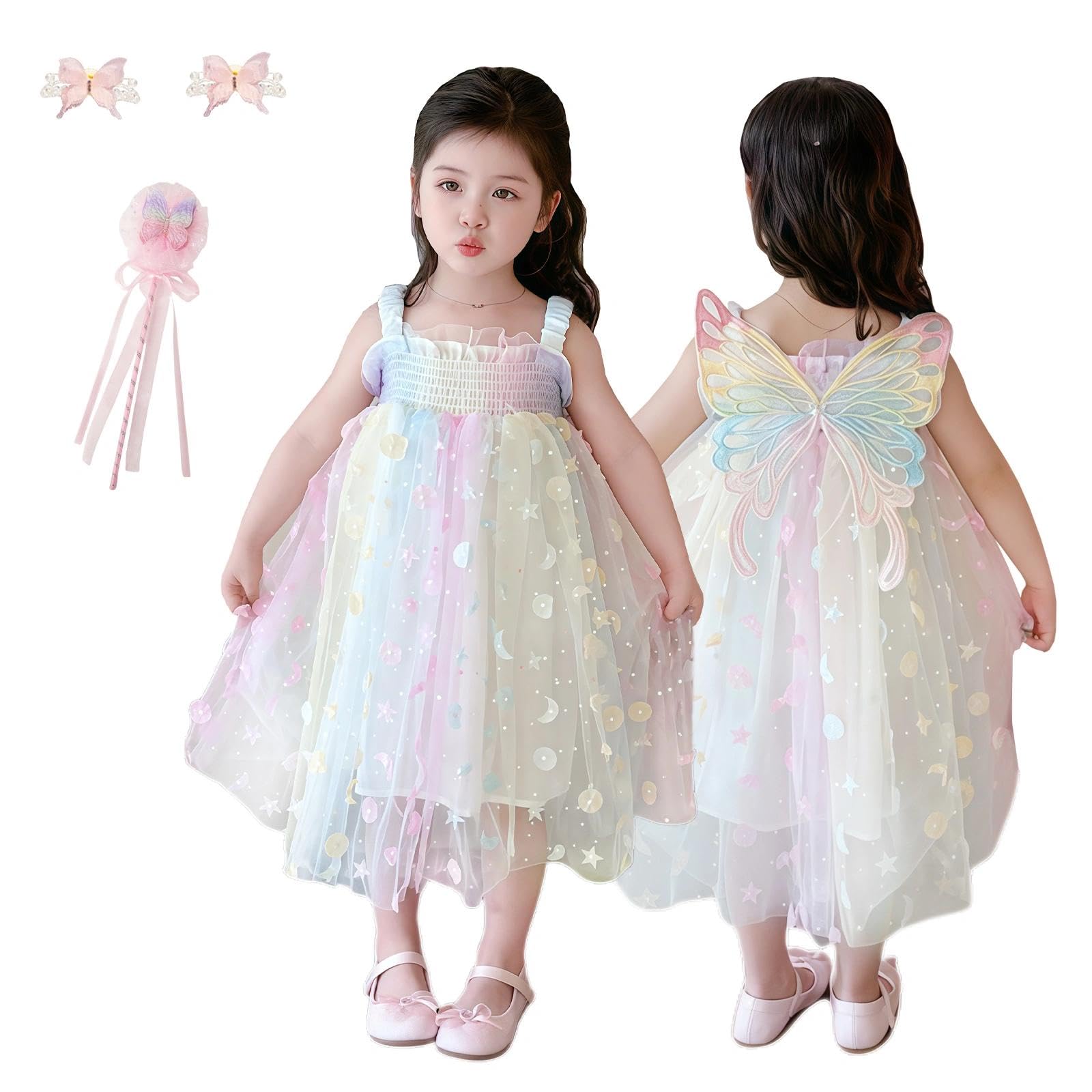 Vestito Elegante Estivo Senza Maniche per Bambina,Vestito Cerimonia Bambina in Tulle per Nozze,Damigella e Feste di Compleanno,con Scatola Regalo,Abito da Principessina per 4-8 Anni