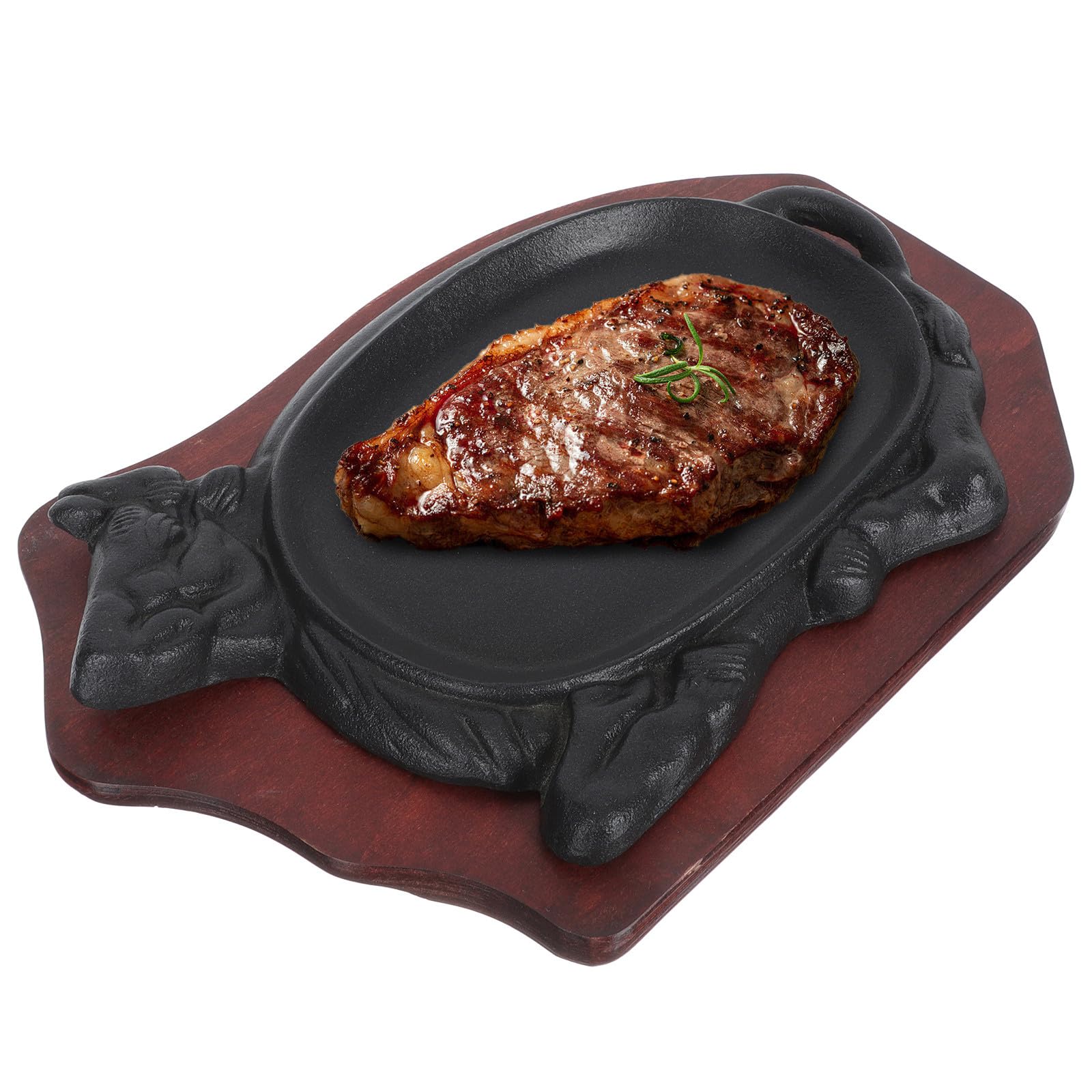 Piastra da Bistecca in Ghisa Nera senza Sbavature Bordi Arrotondati, Vassoio di Legno Incluso, per Grigliare Pesce in Casa