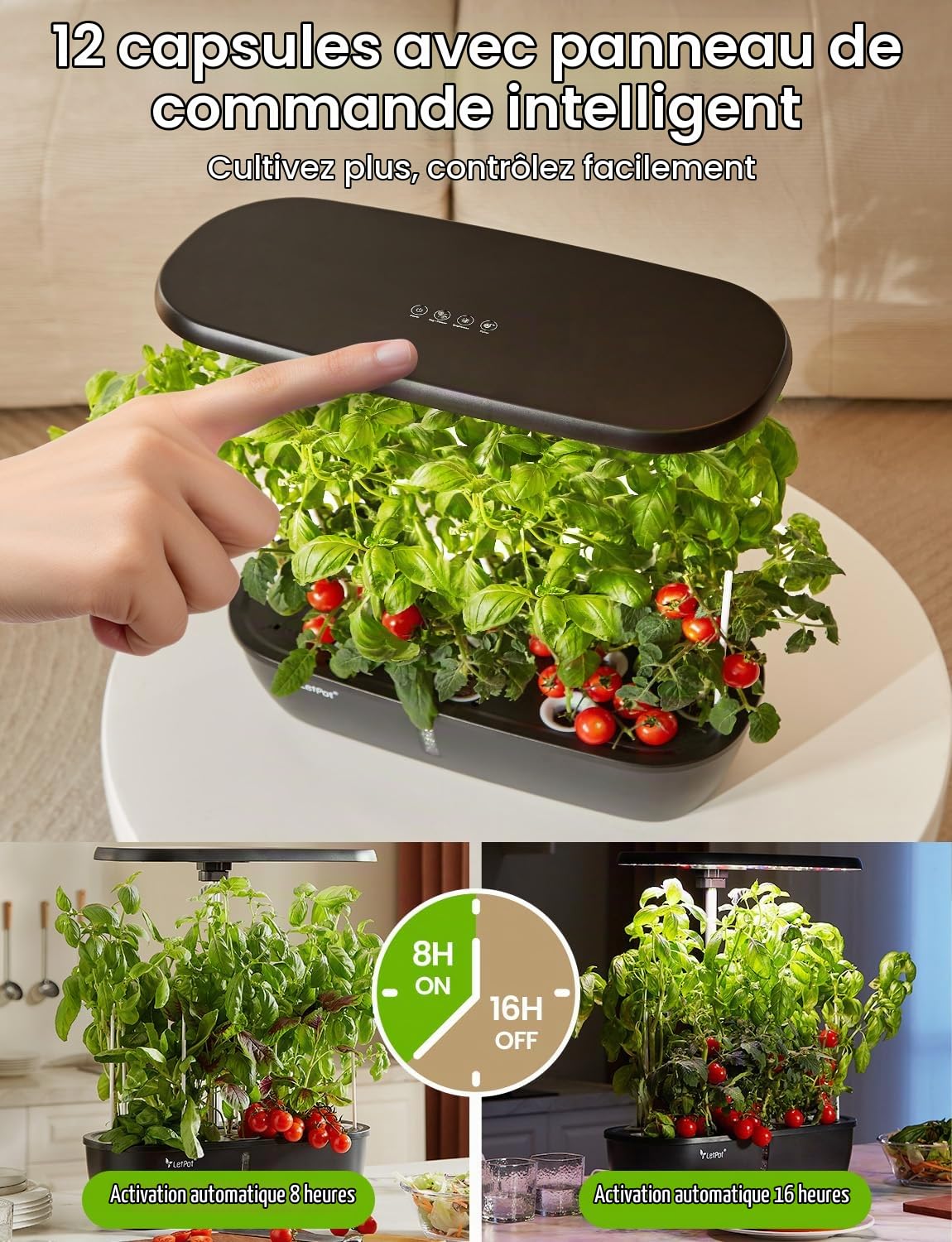 LETPOT Kit de système de Culture hydroponique Classique à 12 dosettes, Jardin d'herbes aromatiques d'intérieur à Del à Spectre Complet de 24 W, Double Modes légumes/Fruits et 2 Niveaux de luminosité