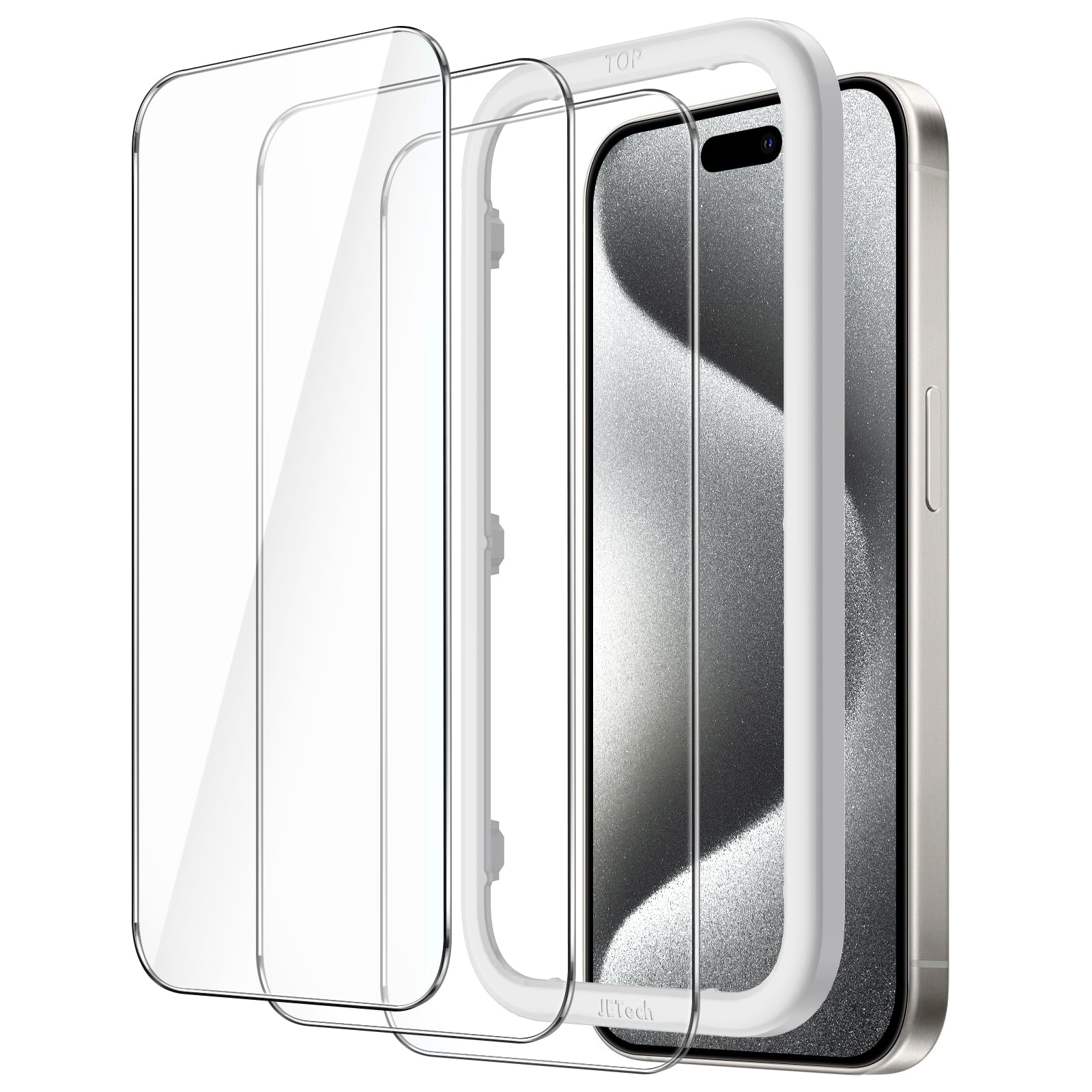 JEDirect iPhone 15 Pro (6.1 inch) Protective Film, Tempered Glass Film with Guide Frame, No Interference, HD Clear, Set of 3
