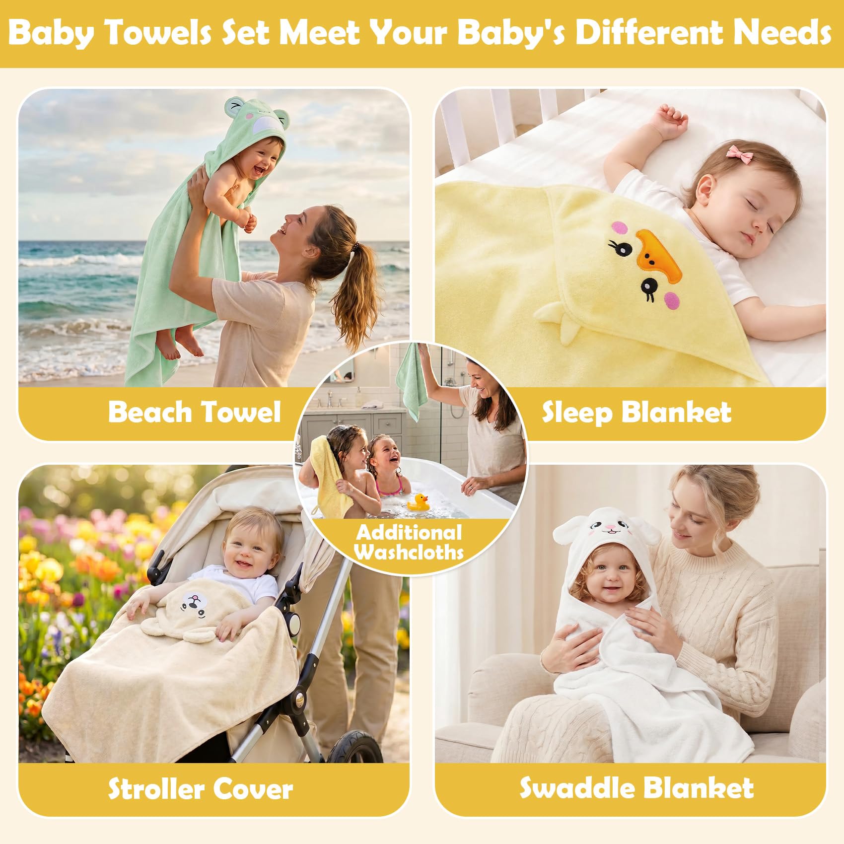 CandyHome 12 PCS Baby Bath Towels Set for Infants Toddlers Essentials view 7