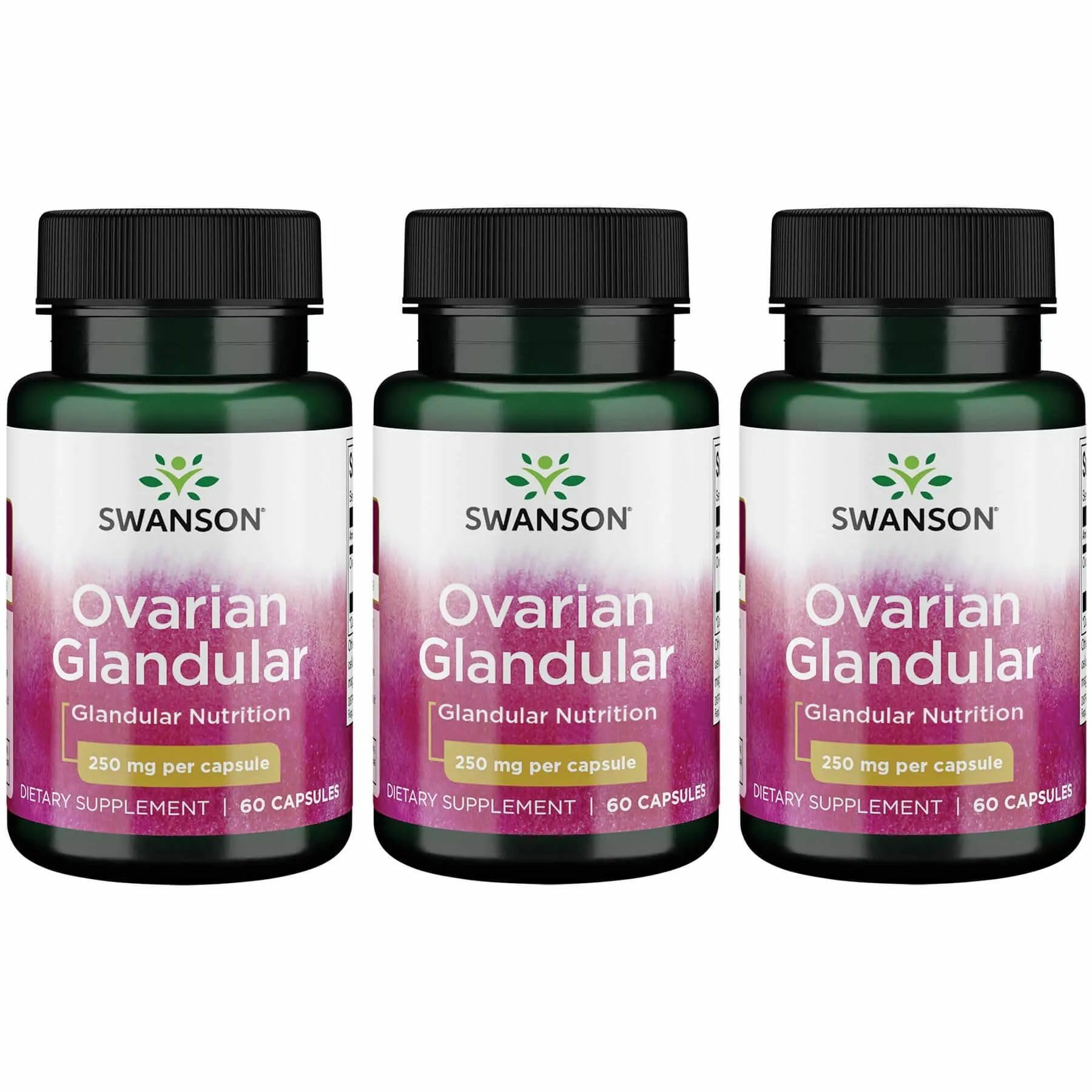 SwansonOvarian Glandular Supplement - Women's Glandular Health and Balance Support - Premium Bovine Tissue - 60 Capsules, 250mg Each (3 Pack)