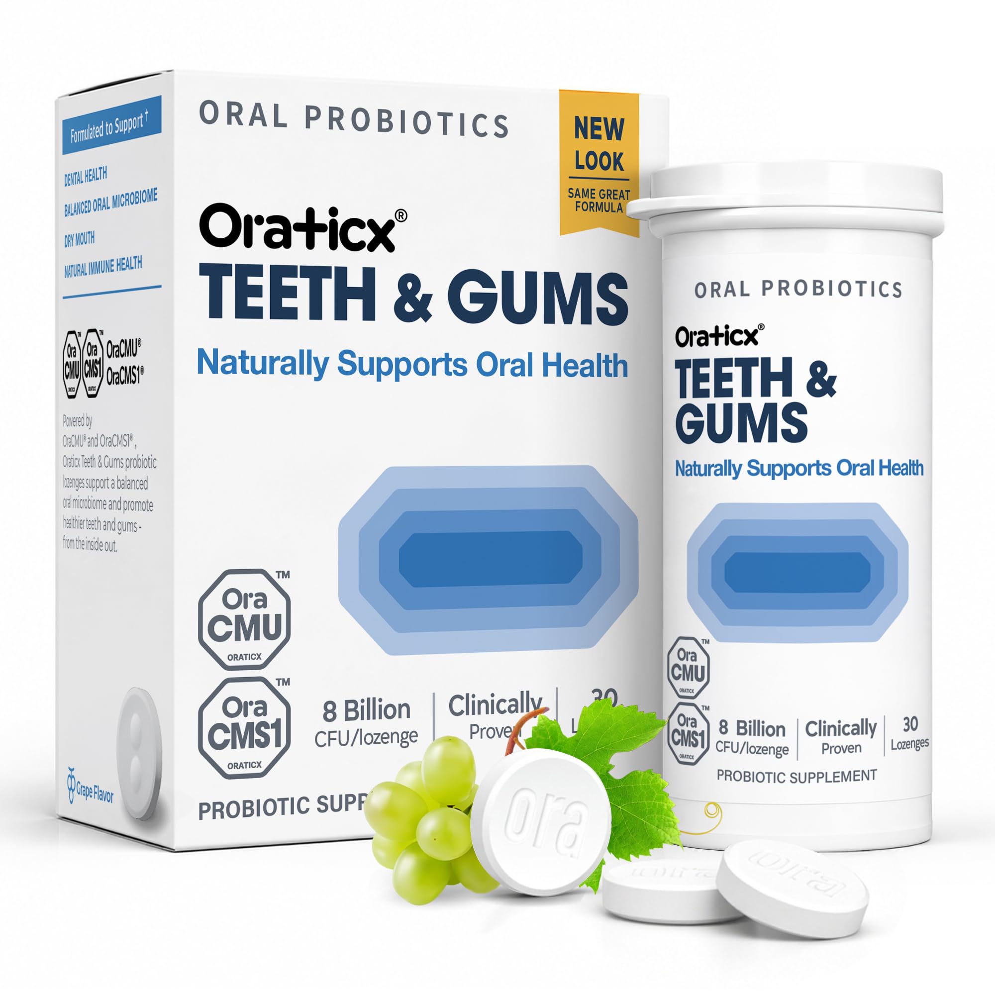 OraTicx Probiotique dentaire pour dents et gencives, soutient naturellement la santé bucco-dentaire et l'immunité, supplément de probiotiques oraux 8 milliards d'UFC, saveur raisin 30 pastilles 1