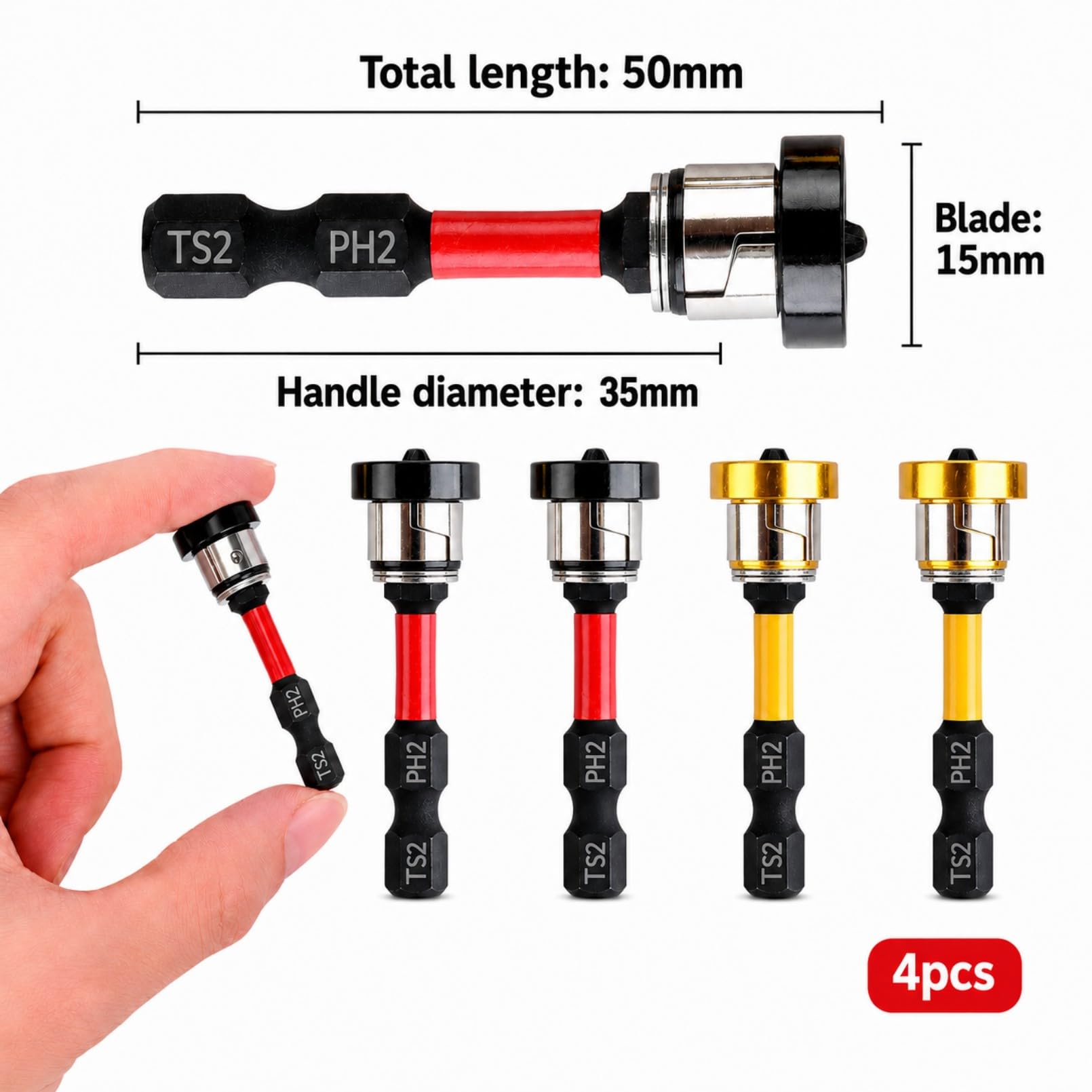 Juego de 4 puntas magnéticas PH2 de 1/4", punta de destornillador de posicionamiento para yeso y paneles de yeso, ajuste de profundidad de tornillo, para taladro y atornillador eléctrico inalámbrico